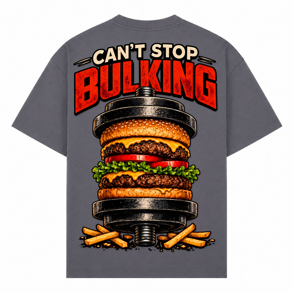 Can't Stop Bulking – Oversized Tee in Dark Grey, Rückansicht | Heavy Mind