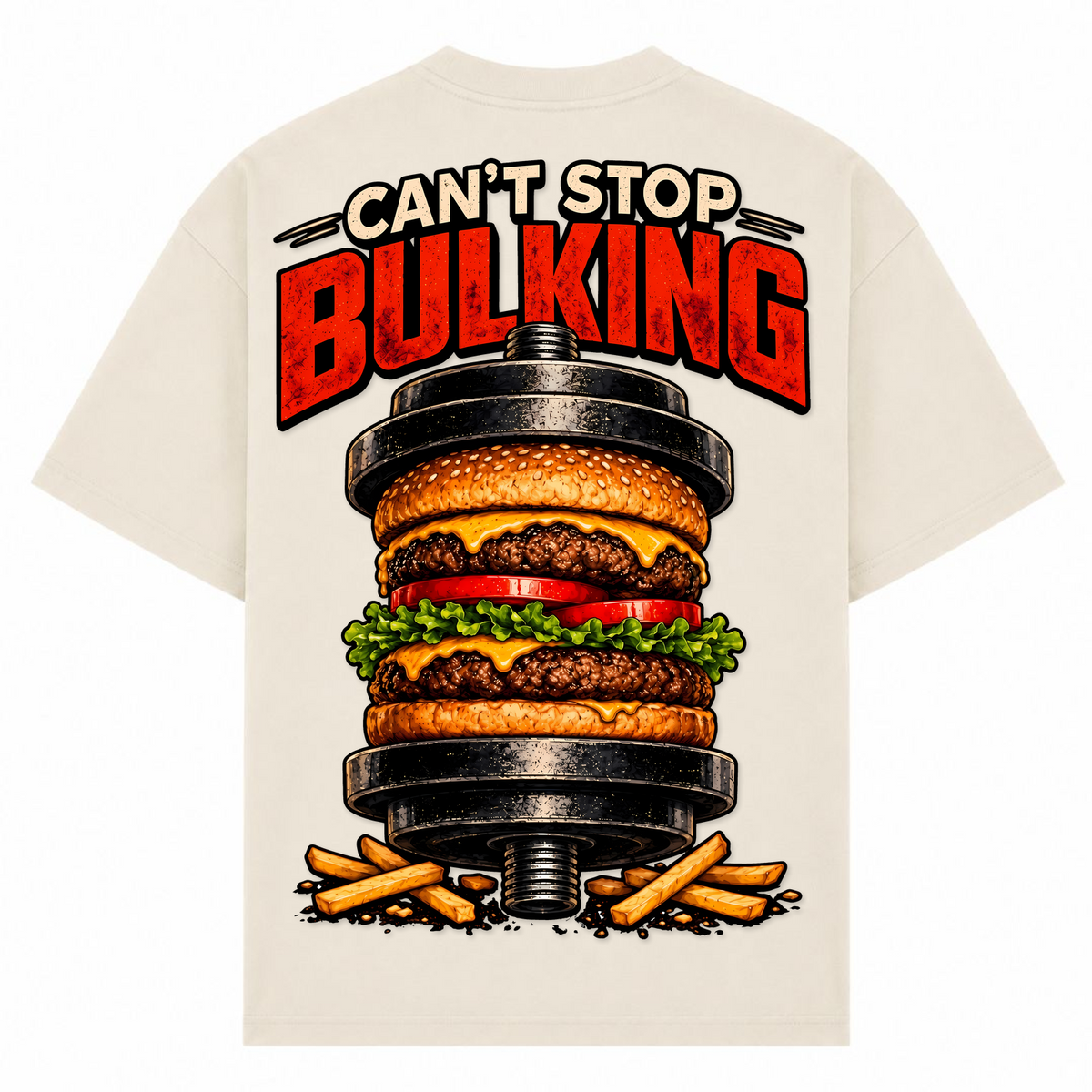 Can't Stop Bulking – Oversized Tee in Sand, Rückansicht | Heavy Mind