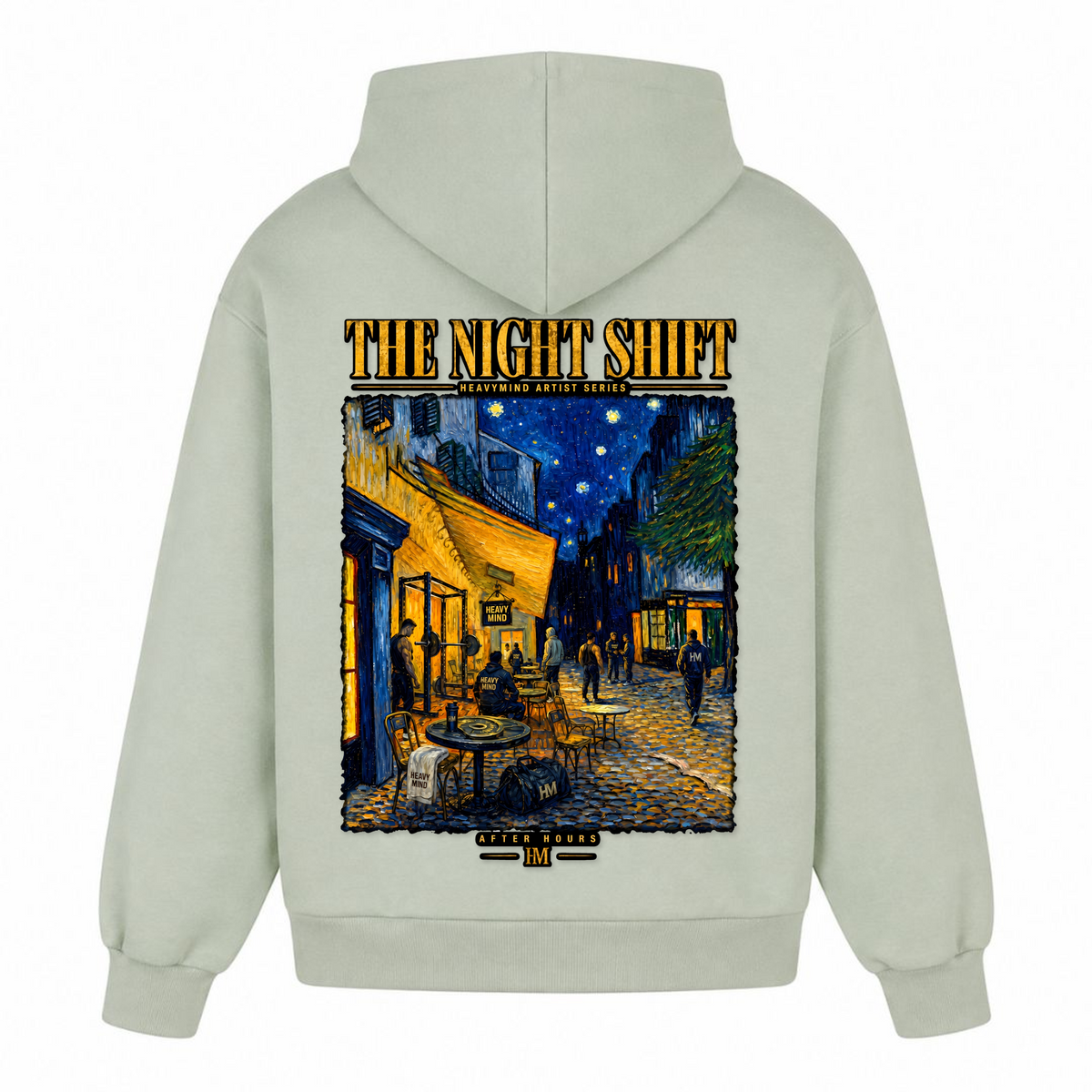 The Night Shift – Heavy Oversized Hoodie in Light Asphalt, Rückansicht | Heavy Mind