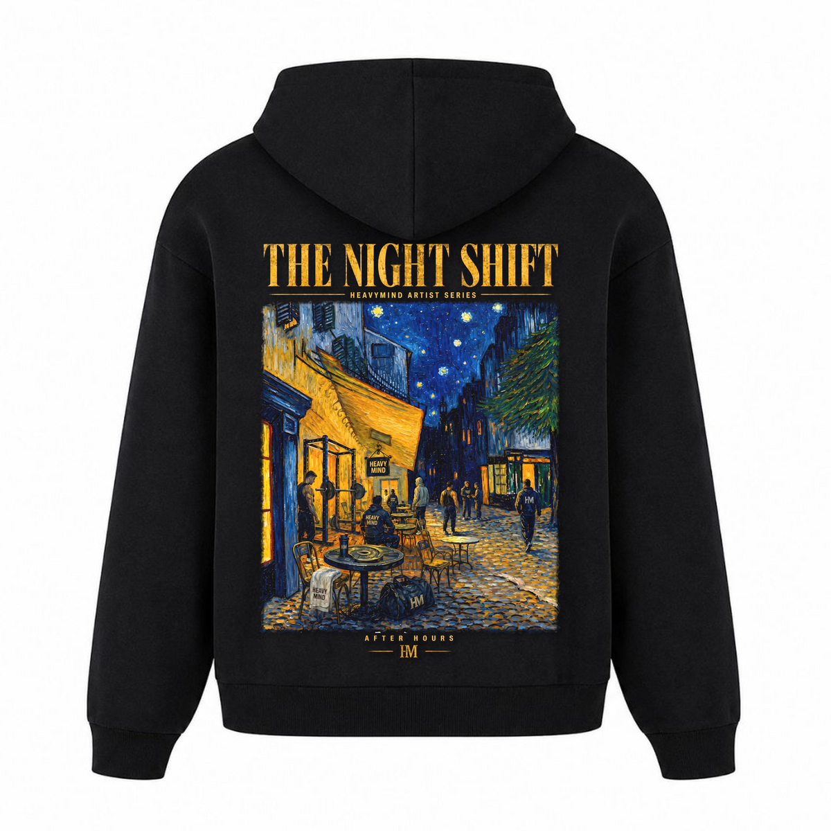 The Night Shift – Heavy Oversized Hoodie in Schwarz, Rückansicht | Heavy Mind