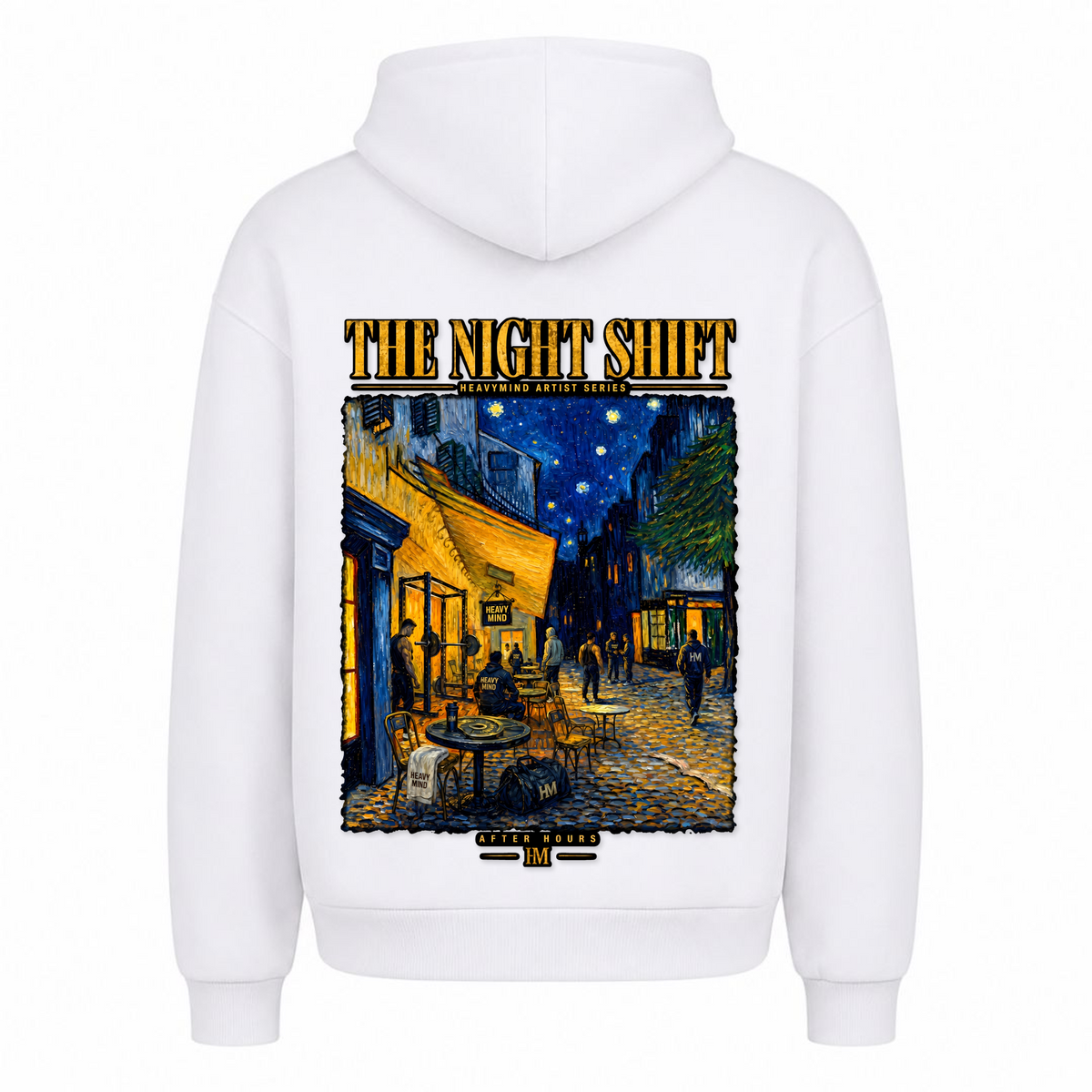 The Night Shift – Heavy Oversized Hoodie in Weiß, Rückansicht | Heavy Mind