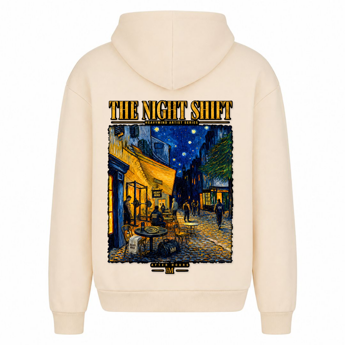 The Night Shift – Heavy Oversized Hoodie in White Sand, Rückansicht | Heavy Mind