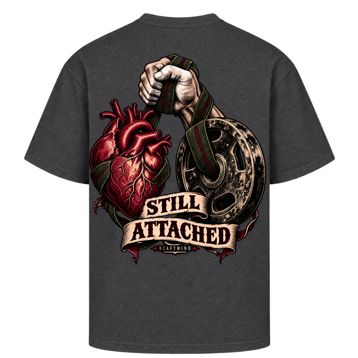 Still Attached – Oversized Tee in Charcoal (Heather), Rückansicht | Heavy Mind