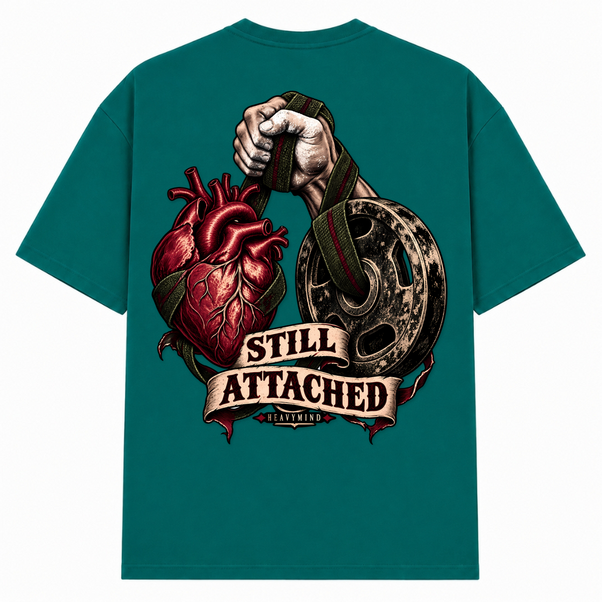 Still Attached – Oversized Tee in Green, Rückansicht | Heavy Mind