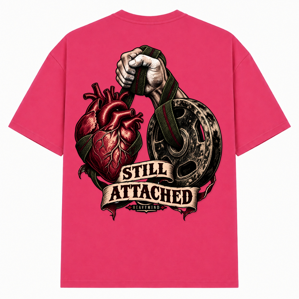 Still Attached – Oversized Tee in Hibiskus Pink, Rückansicht | Heavy Mind