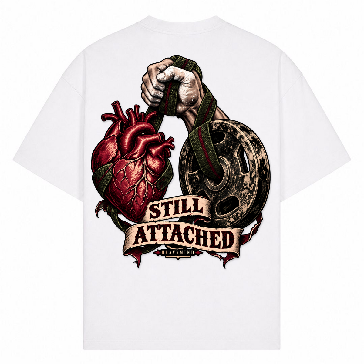 Still Attached – Oversized Tee in Weiß, Rückansicht | Heavy Mind