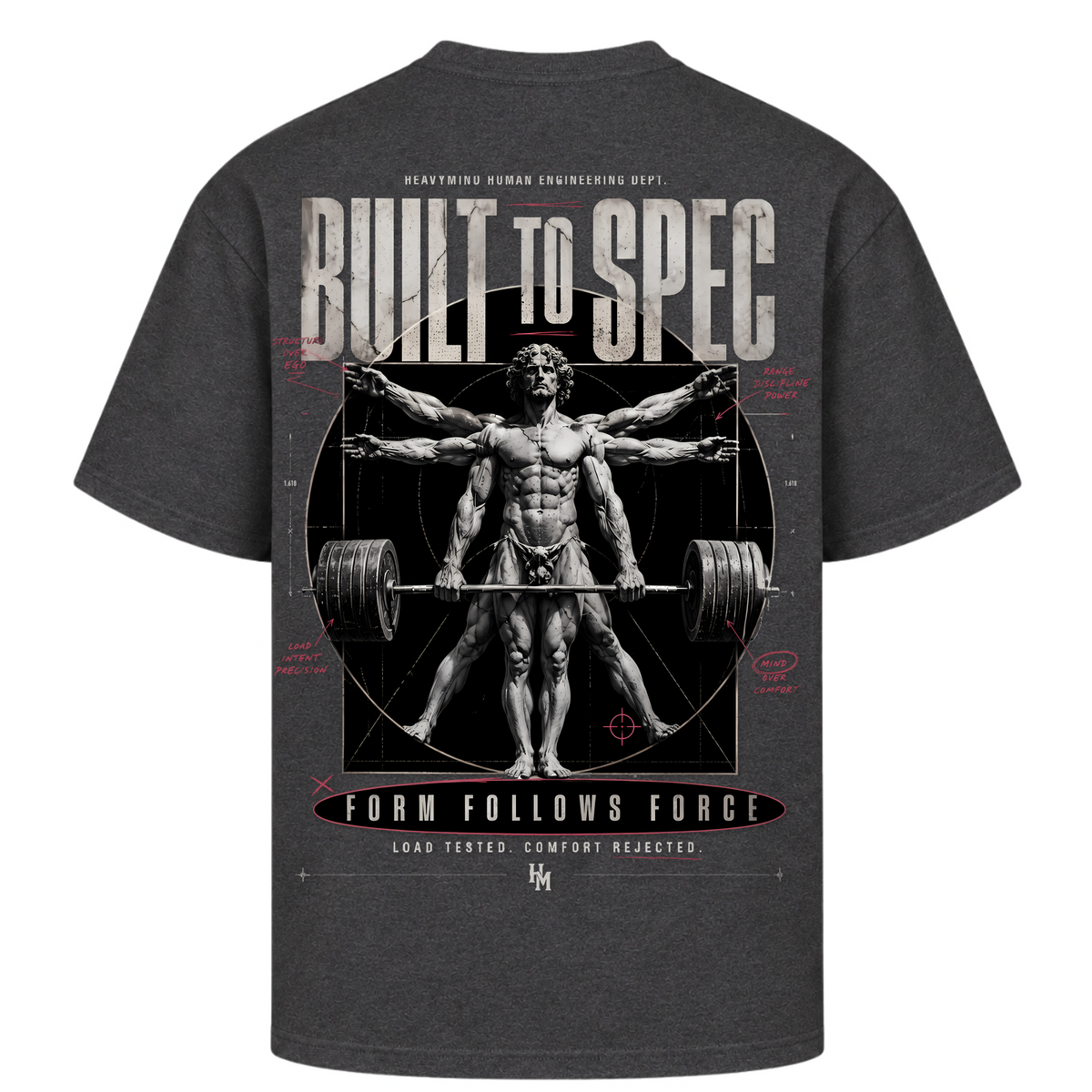 Built to Spec – Form Follows Force – Oversized Tee in Charcoal (Heather), Rückansicht | Heavy Mind