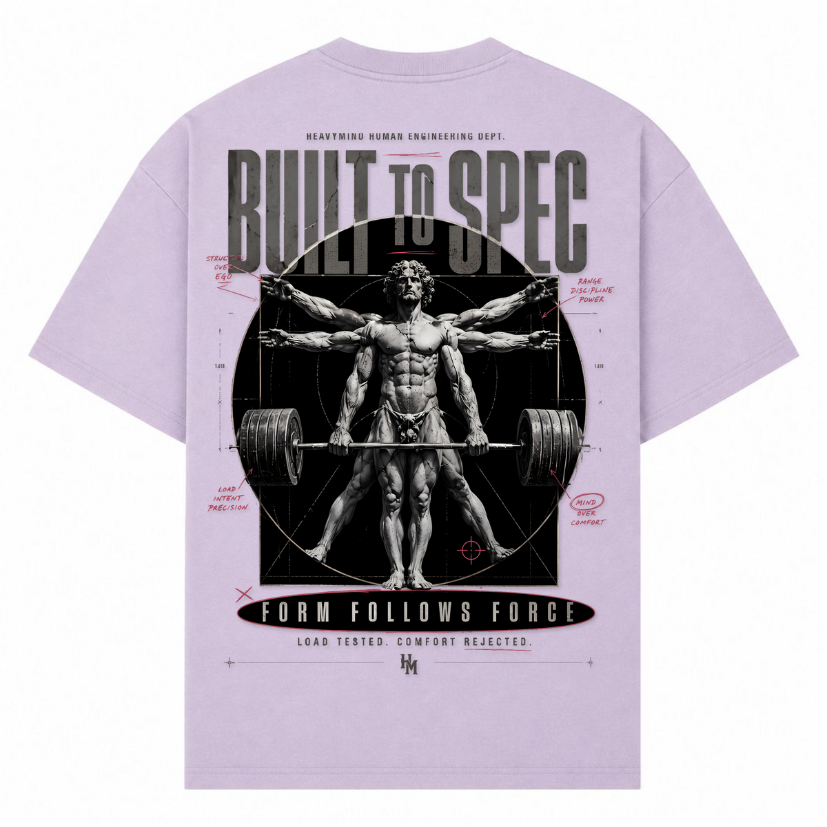 Built to Spec – Form Follows Force – Oversized Tee in Lilac, Rückansicht | Heavy Mind
