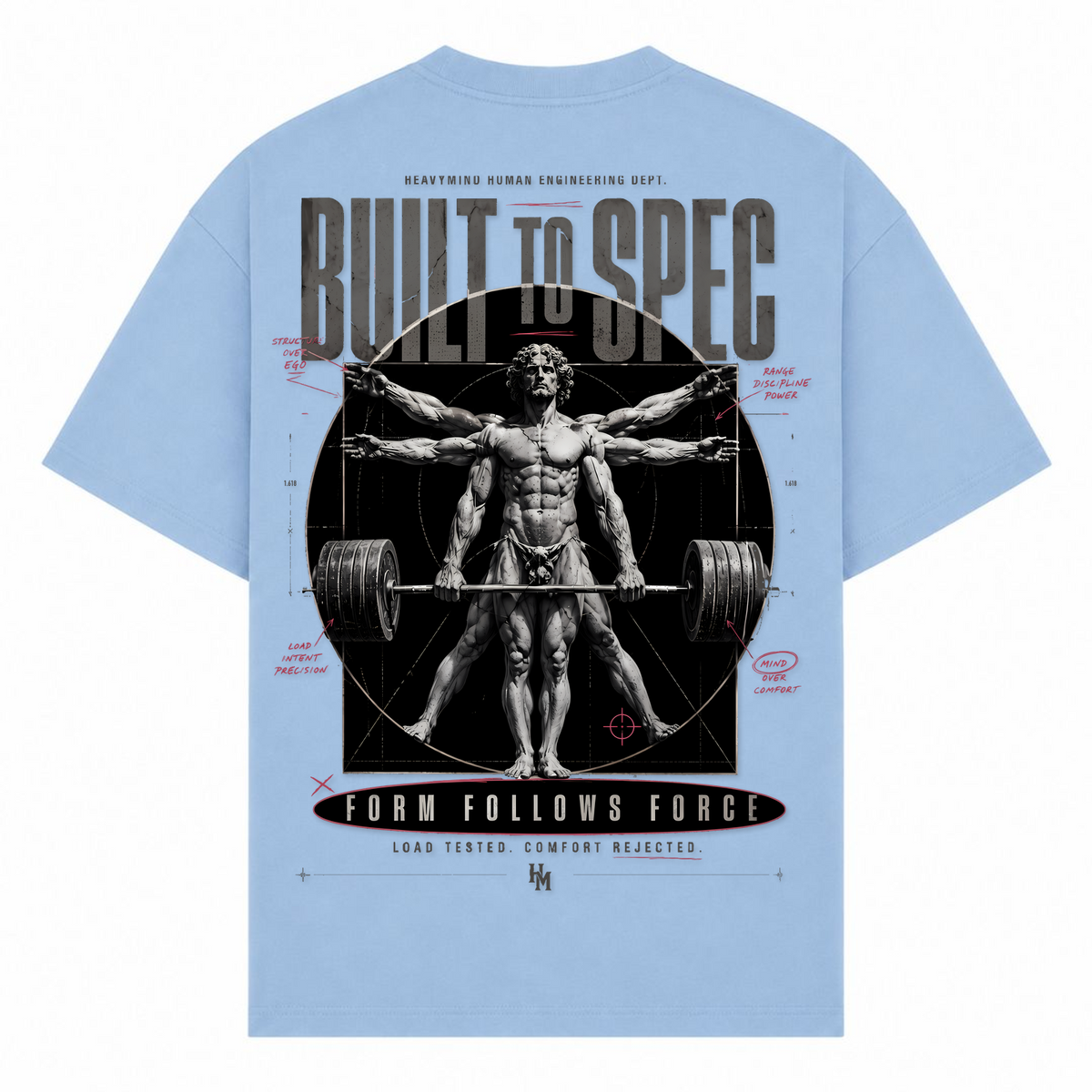 Built to Spec – Form Follows Force – Oversized Tee in Powder Blue, Rückansicht | Heavy Mind