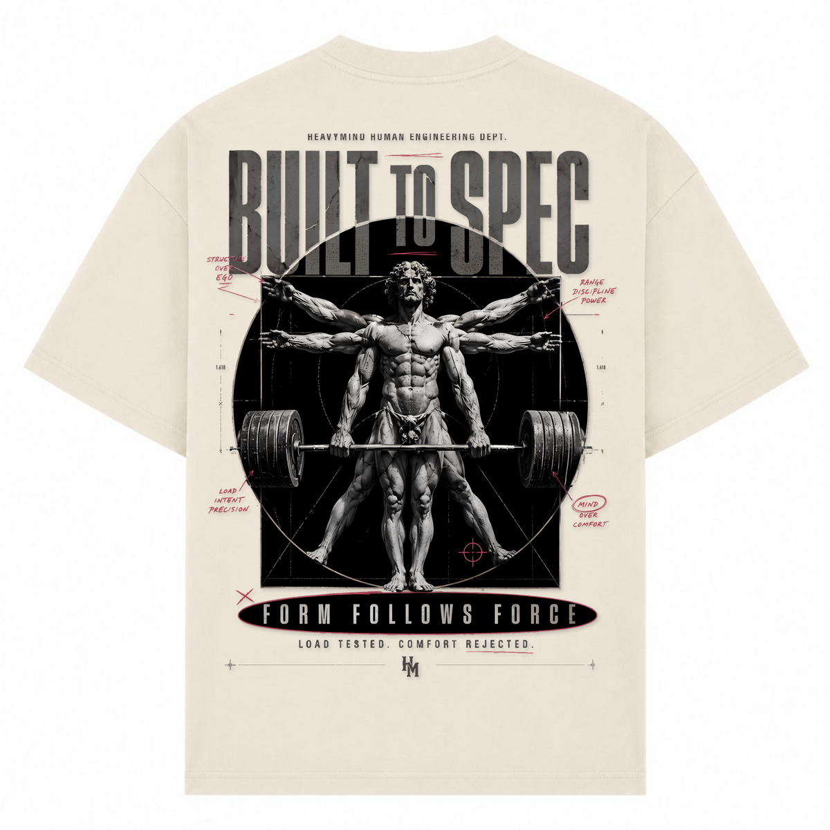Built to Spec – Form Follows Force – Oversized Tee in Sand, Rückansicht | Heavy Mind