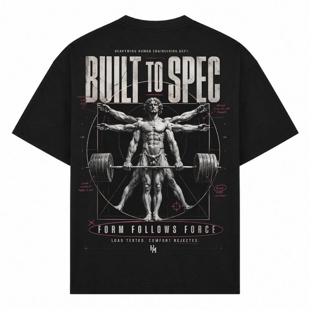 Built to Spec – Form Follows Force – Oversized Tee in Schwarz, Rückansicht | Heavy Mind