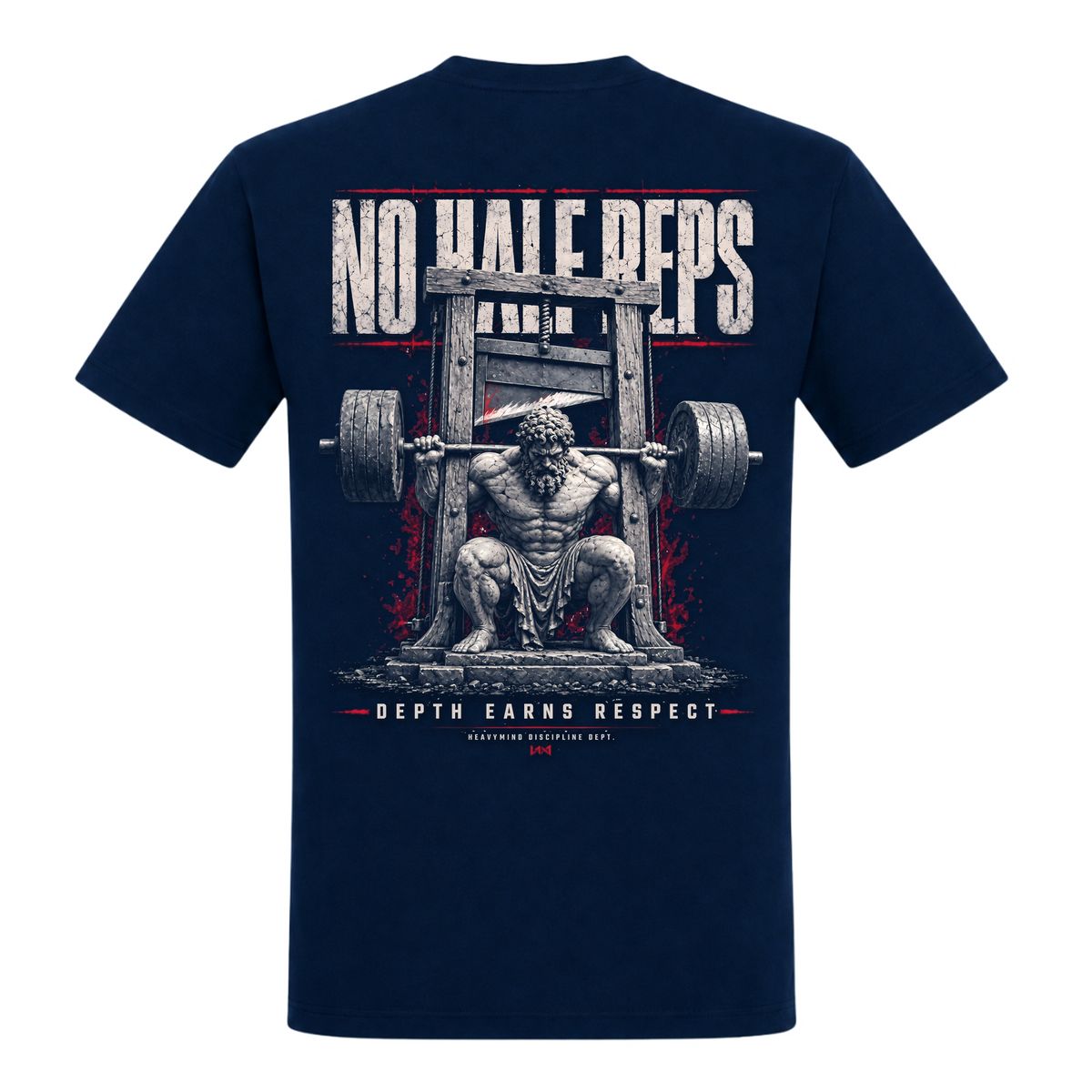 No Half Reps – Depth Earns Respect – Heavy Shirt in French Navy, Rückansicht | Heavy Mind