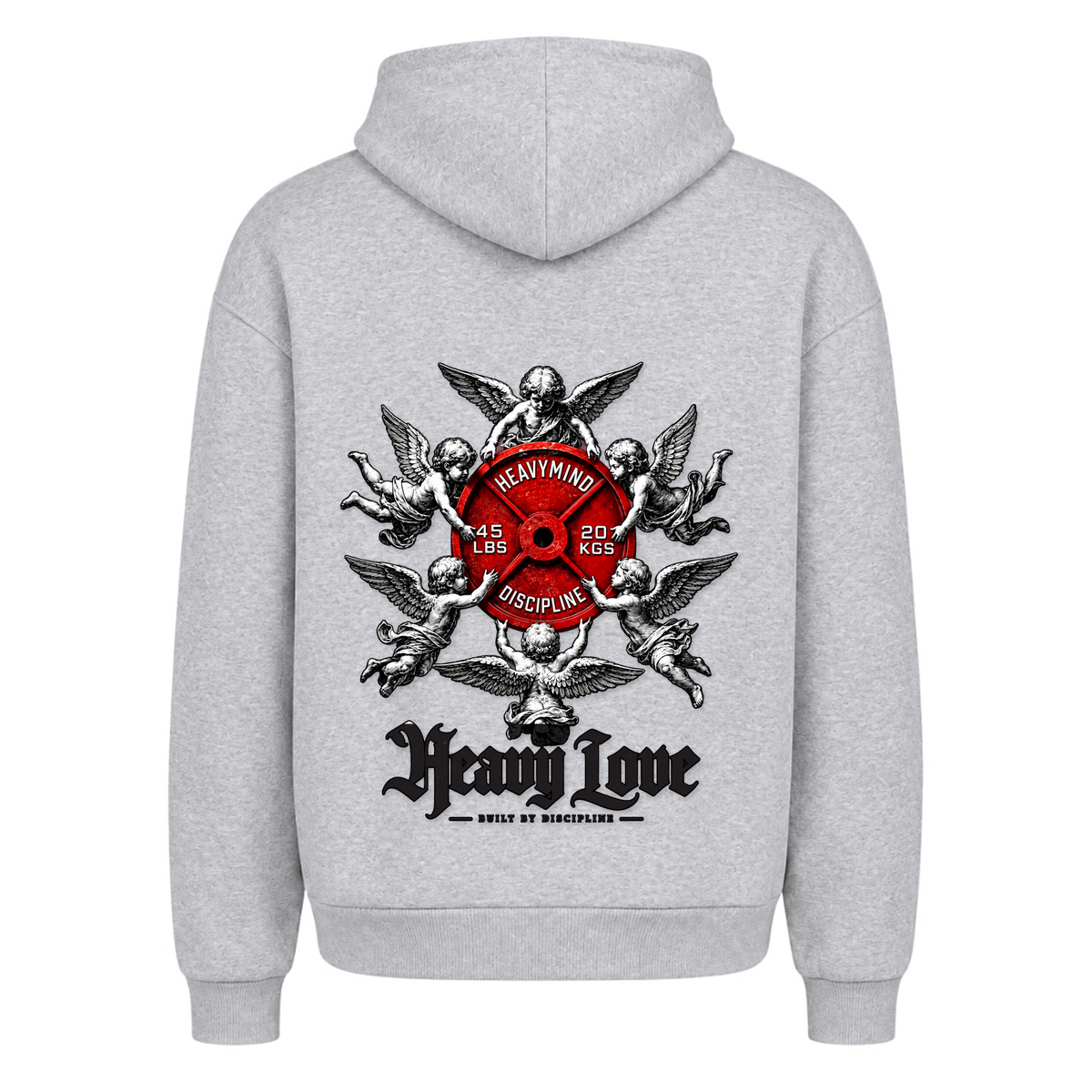 Heavy Love – Heavy Oversized Hoodie in Heather Grey, Rückansicht | Heavy Mind