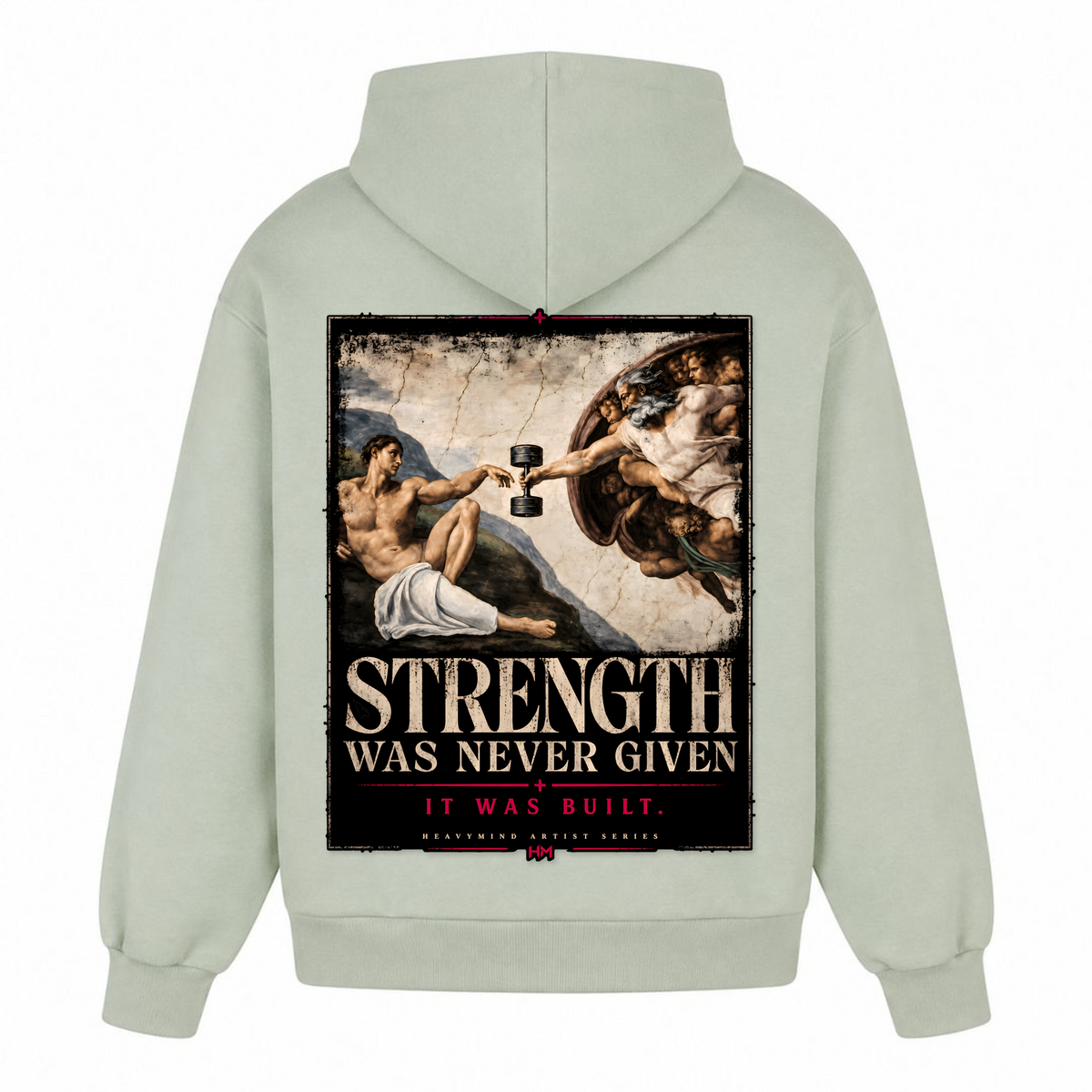 Strength Was Never Given – Heavy Oversized Hoodie in Light Asphalt, Rückansicht | Heavy Mind