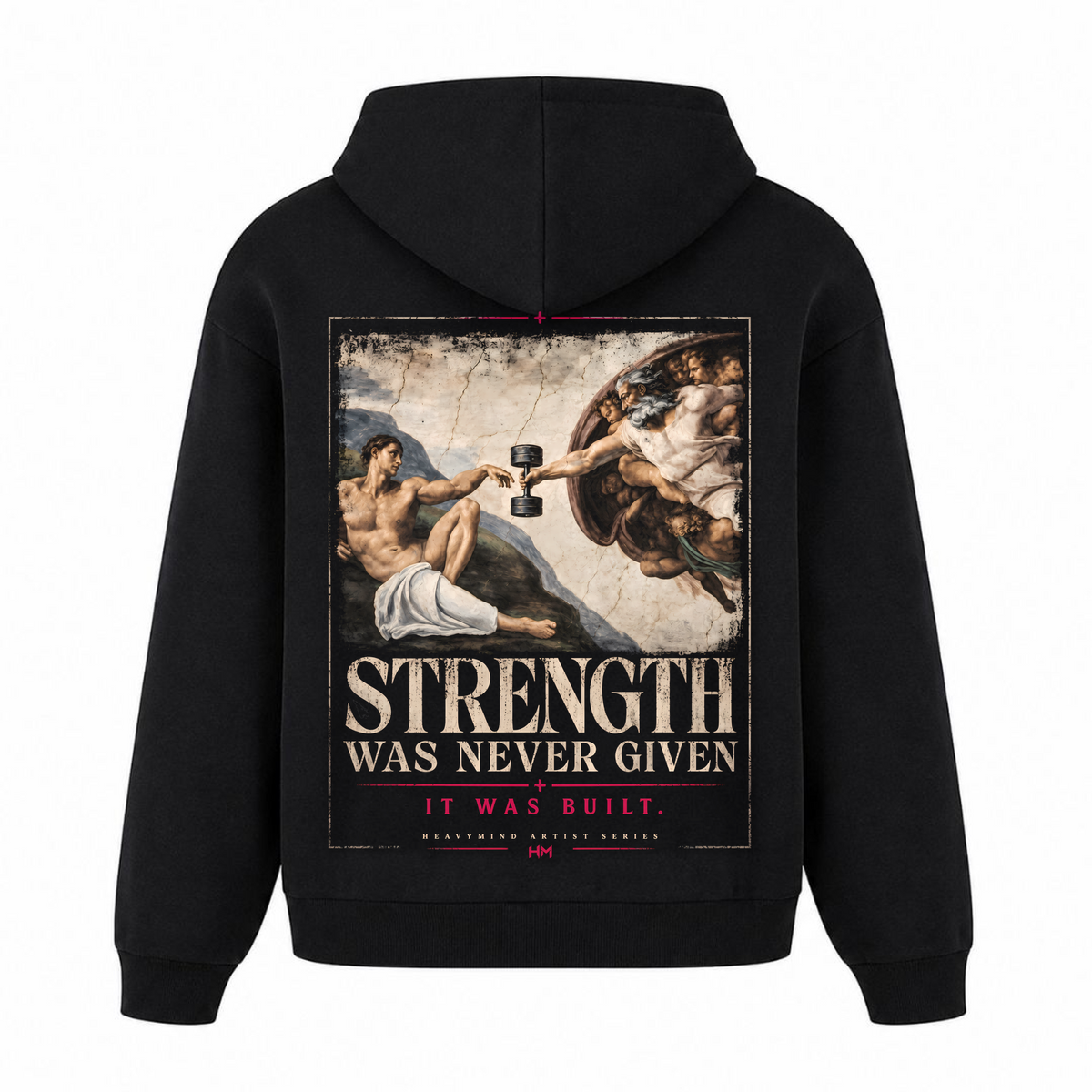 Strength Was Never Given – Heavy Oversized Hoodie in Schwarz, Rückansicht | Heavy Mind