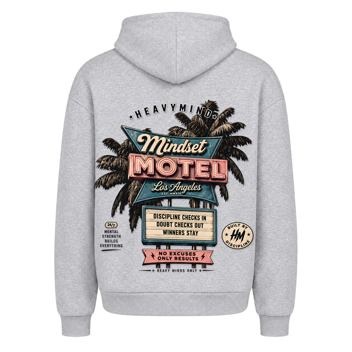 Mindset Motel – Heavy Oversized Hoodie in Heather Grey, Rückansicht | Heavy Mind
