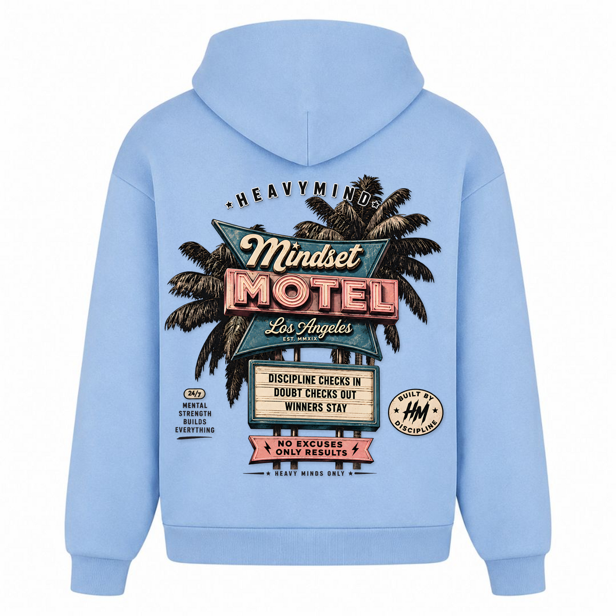 Mindset Motel – Heavy Oversized Hoodie in Powder Blue, Rückansicht | Heavy Mind
