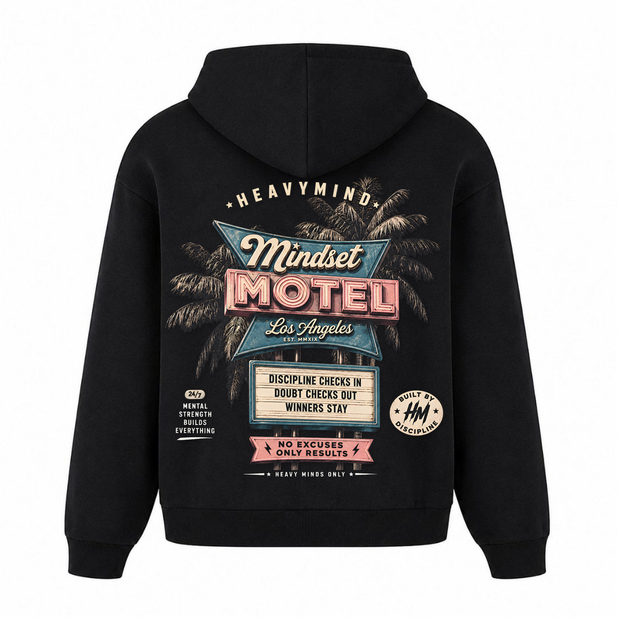 Mindset Motel – Heavy Oversized Hoodie in Schwarz, Rückansicht | Heavy Mind