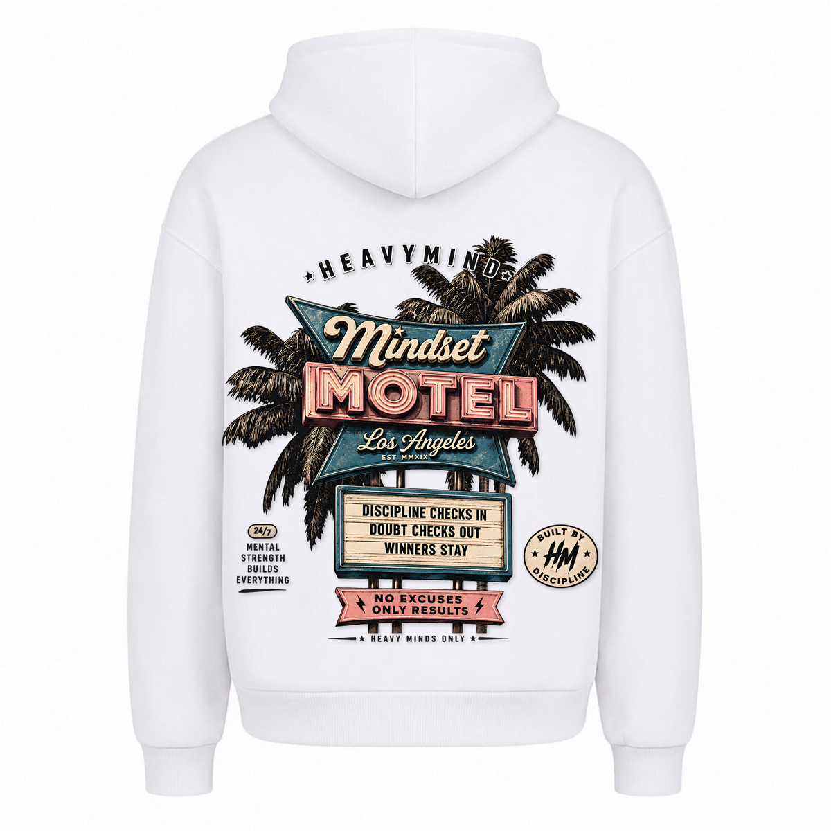 Mindset Motel – Heavy Oversized Hoodie in Weiß, Rückansicht | Heavy Mind