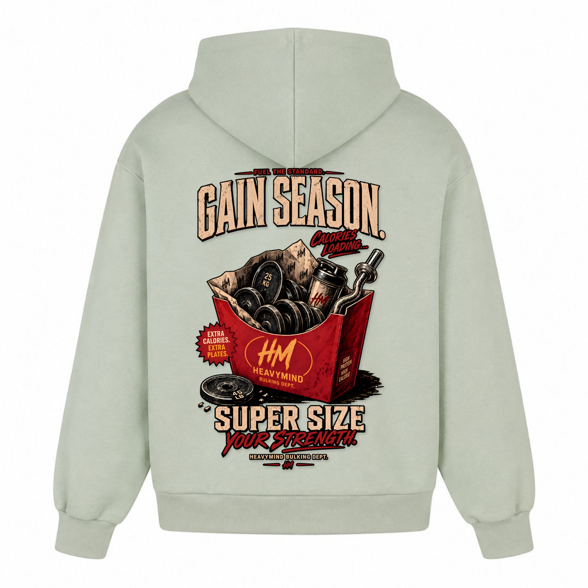 Gain Season – Super Size Your Strength – Heavy Oversized Hoodie in Light Asphalt, Rückansicht | Heavy Mind