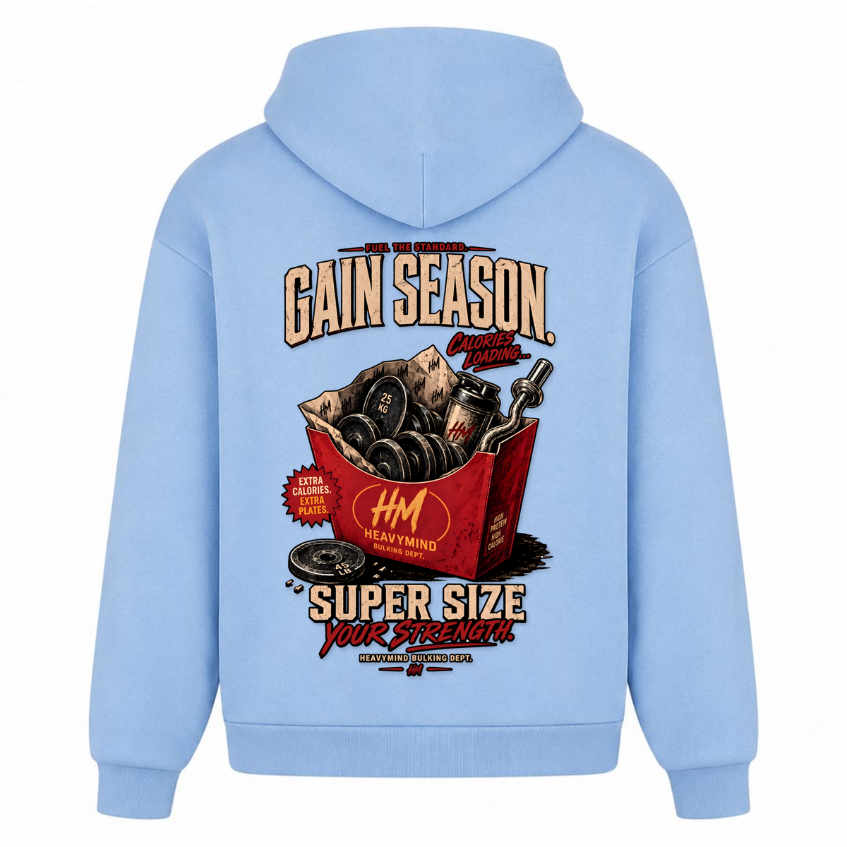 Gain Season – Super Size Your Strength – Heavy Oversized Hoodie in Powder Blue, Rückansicht | Heavy Mind