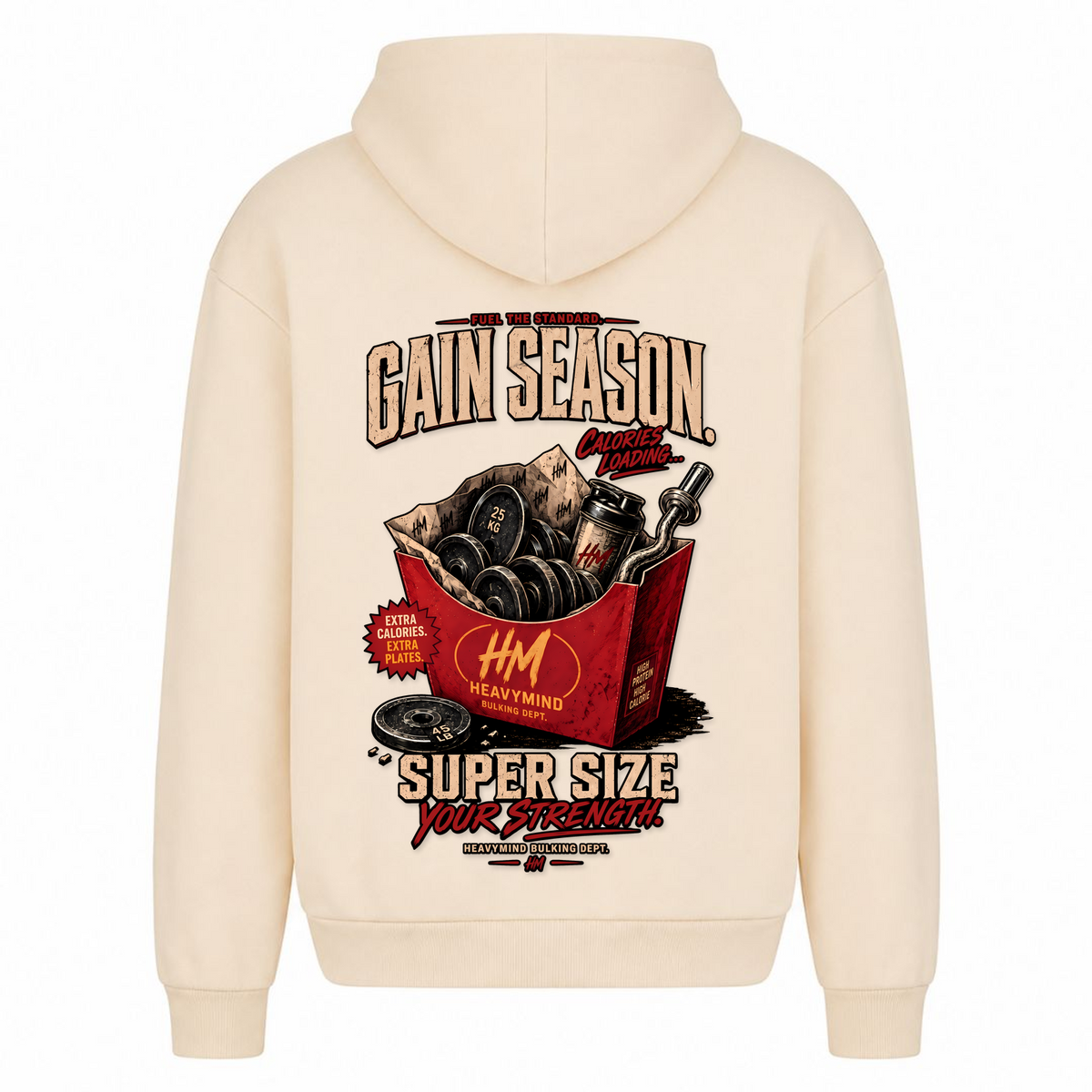 Gain Season – Super Size Your Strength – Heavy Oversized Hoodie in White Sand, Rückansicht | Heavy Mind