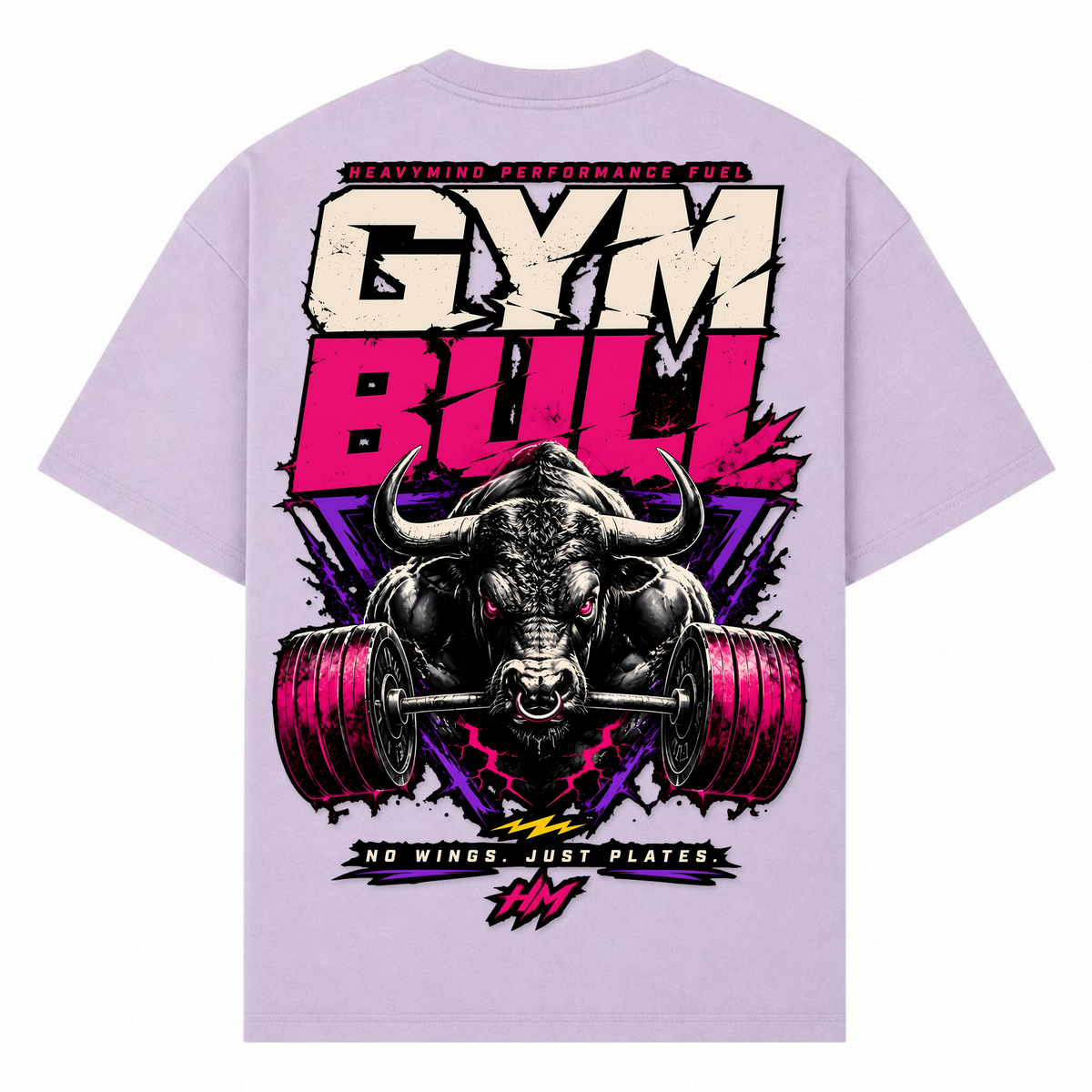 Gym Bull – No Wings, Just Plates – Oversized Tee in Lilac, Rückansicht | Heavy Mind