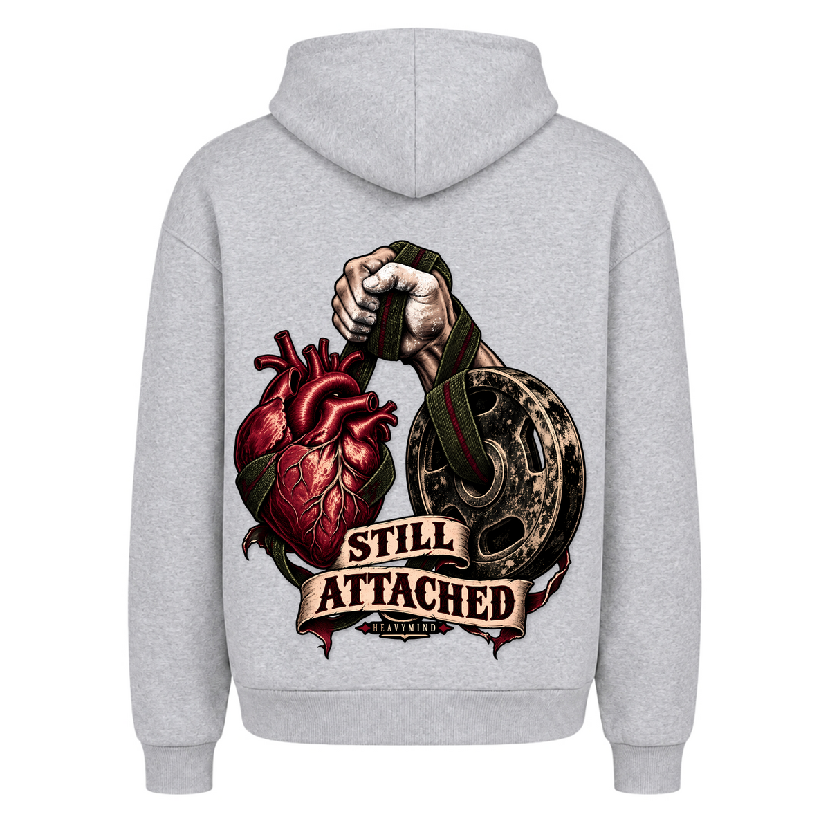 Still Attached – Heavy Oversized Hoodie in Heather Grey, Rückansicht | Heavy Mind