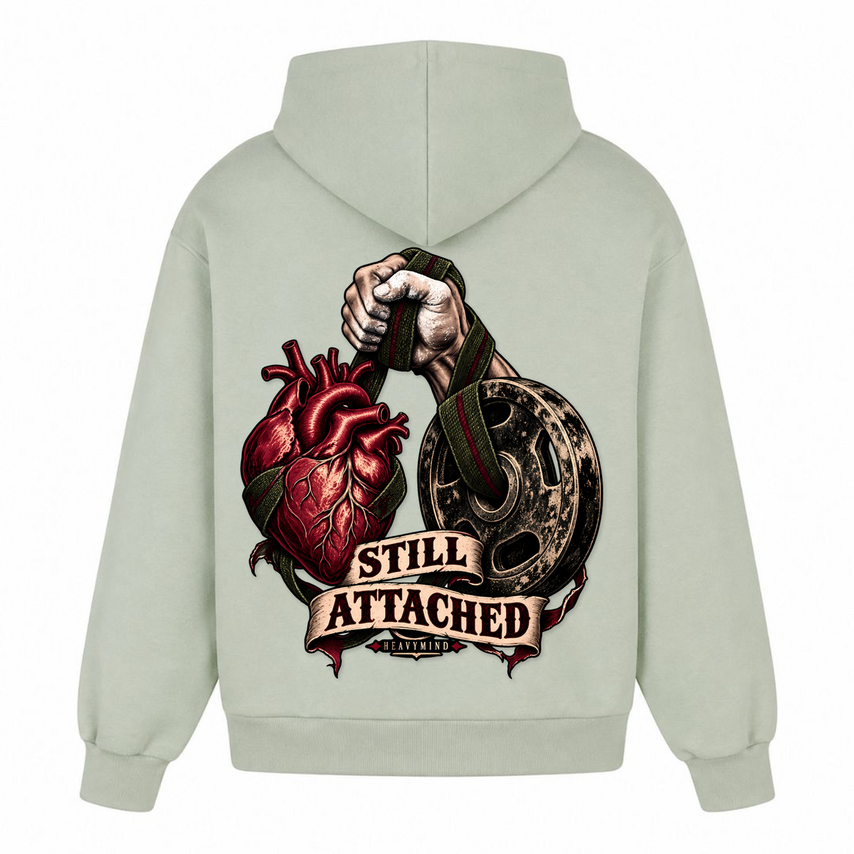 Still Attached – Heavy Oversized Hoodie in Light Asphalt, Rückansicht | Heavy Mind