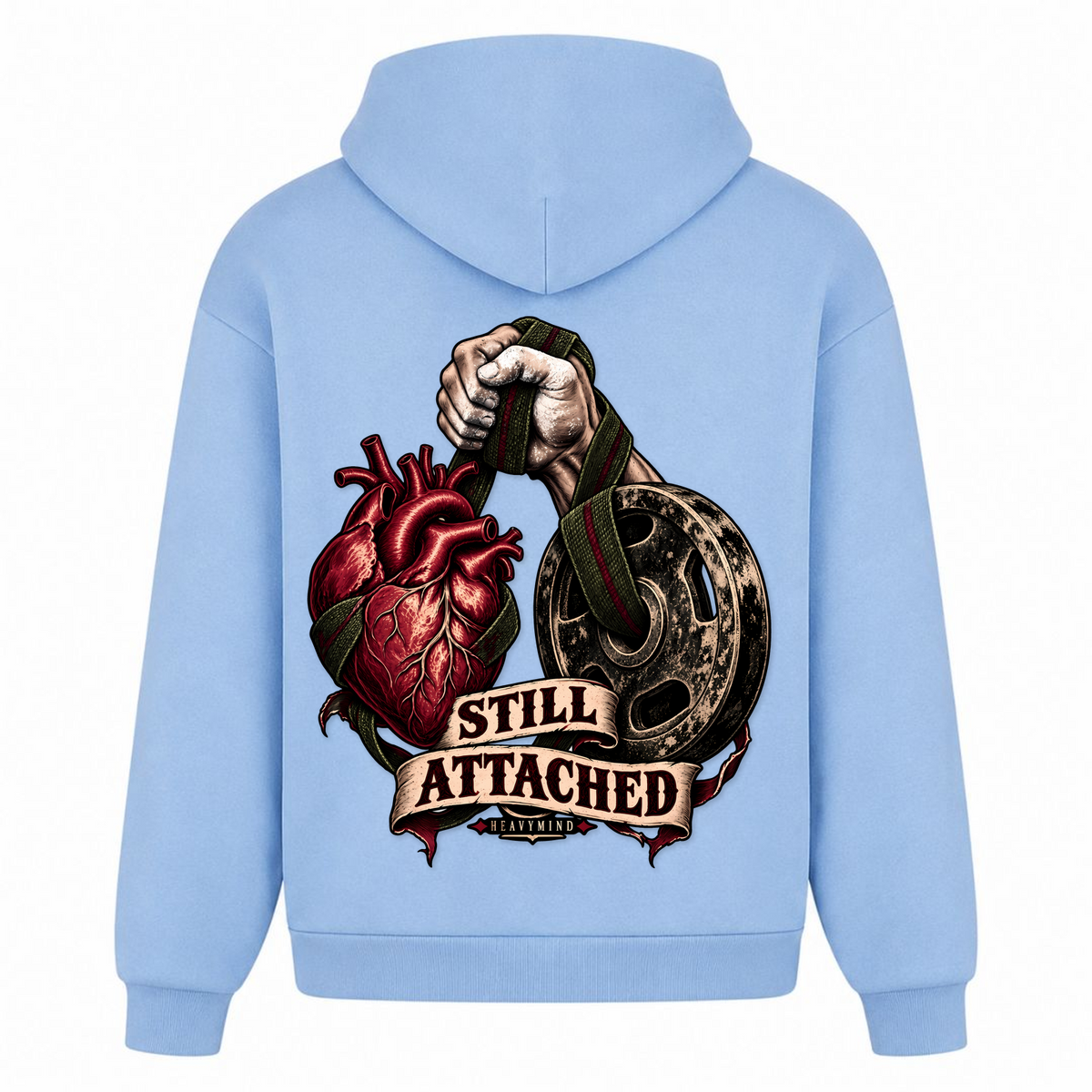 Still Attached – Heavy Oversized Hoodie in Powder Blue, Rückansicht | Heavy Mind