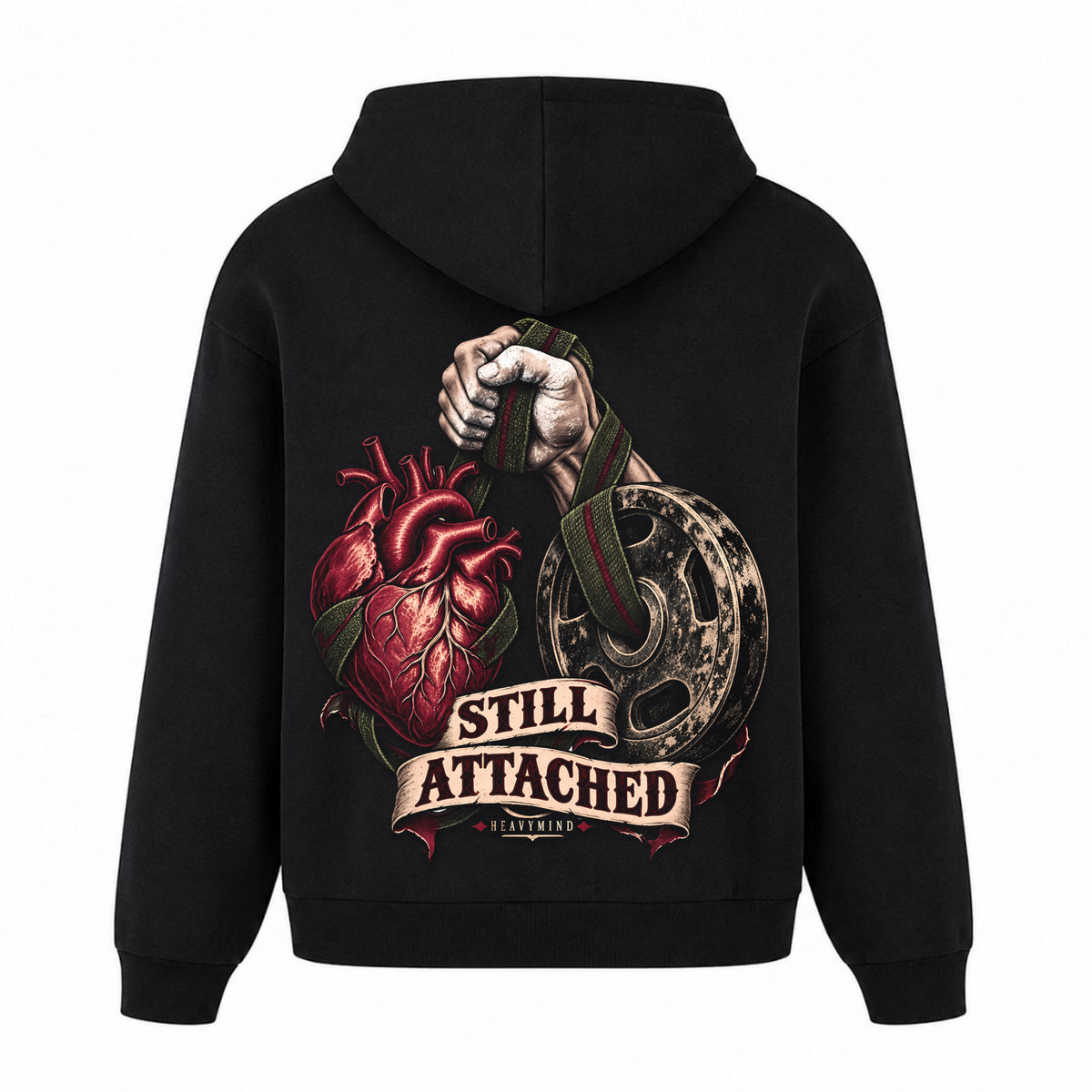 Still Attached – Heavy Oversized Hoodie in Schwarz, Rückansicht | Heavy Mind