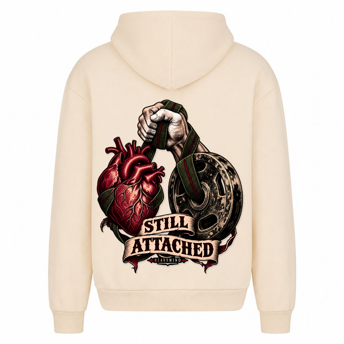 Still Attached – Heavy Oversized Hoodie in White Sand, Rückansicht | Heavy Mind