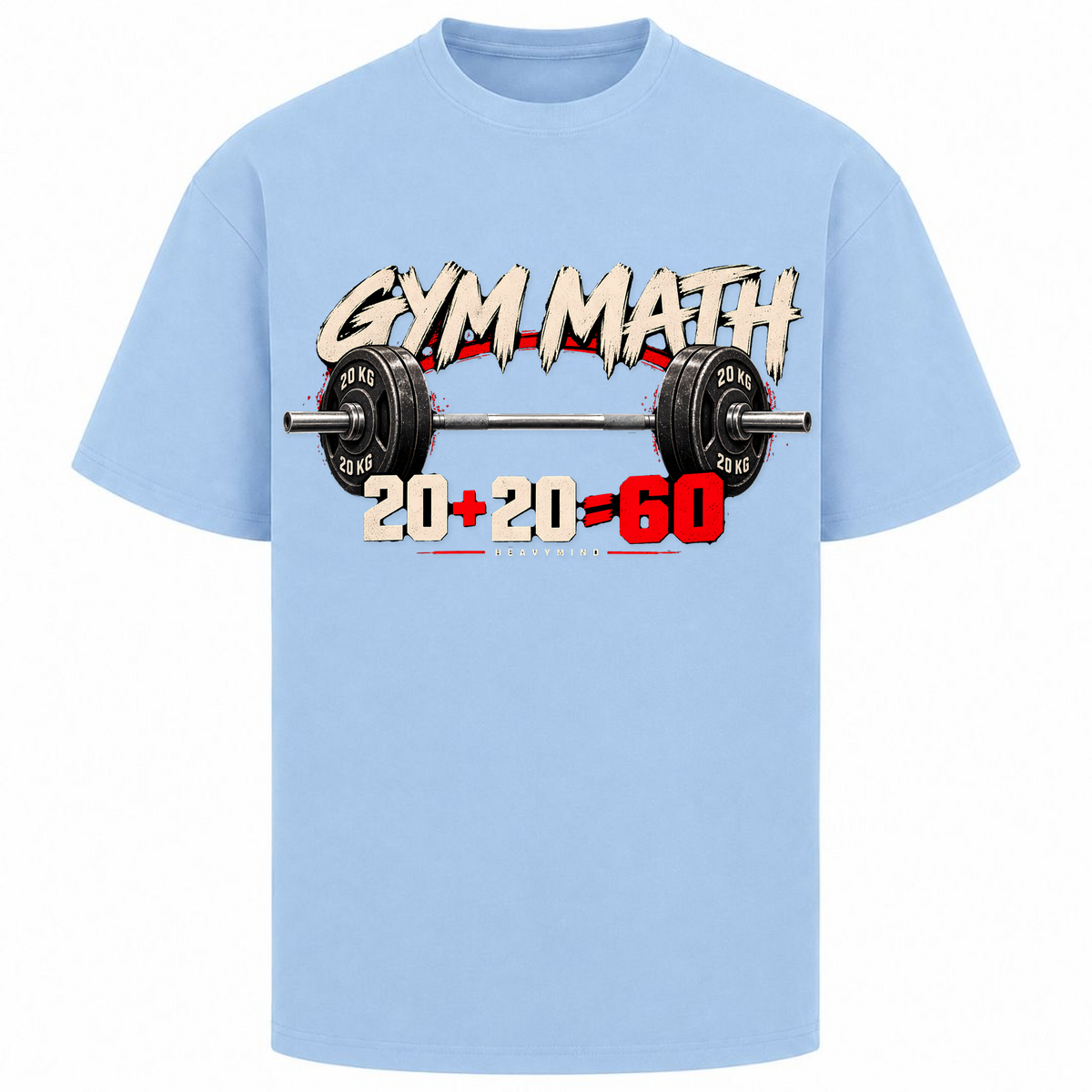 Gym Math – Oversized Tee in Powder Blue, Vorderansicht | Heavy Mind