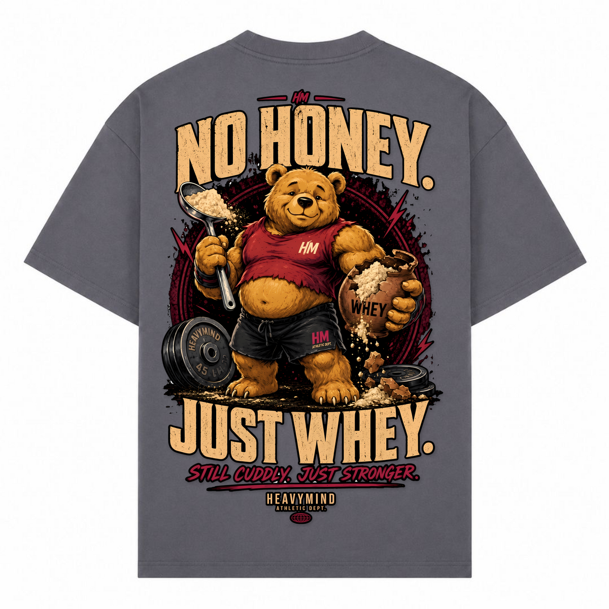 No Honey. Just Whey. – Oversized Tee in Dark Grey, Rückansicht | Heavy Mind