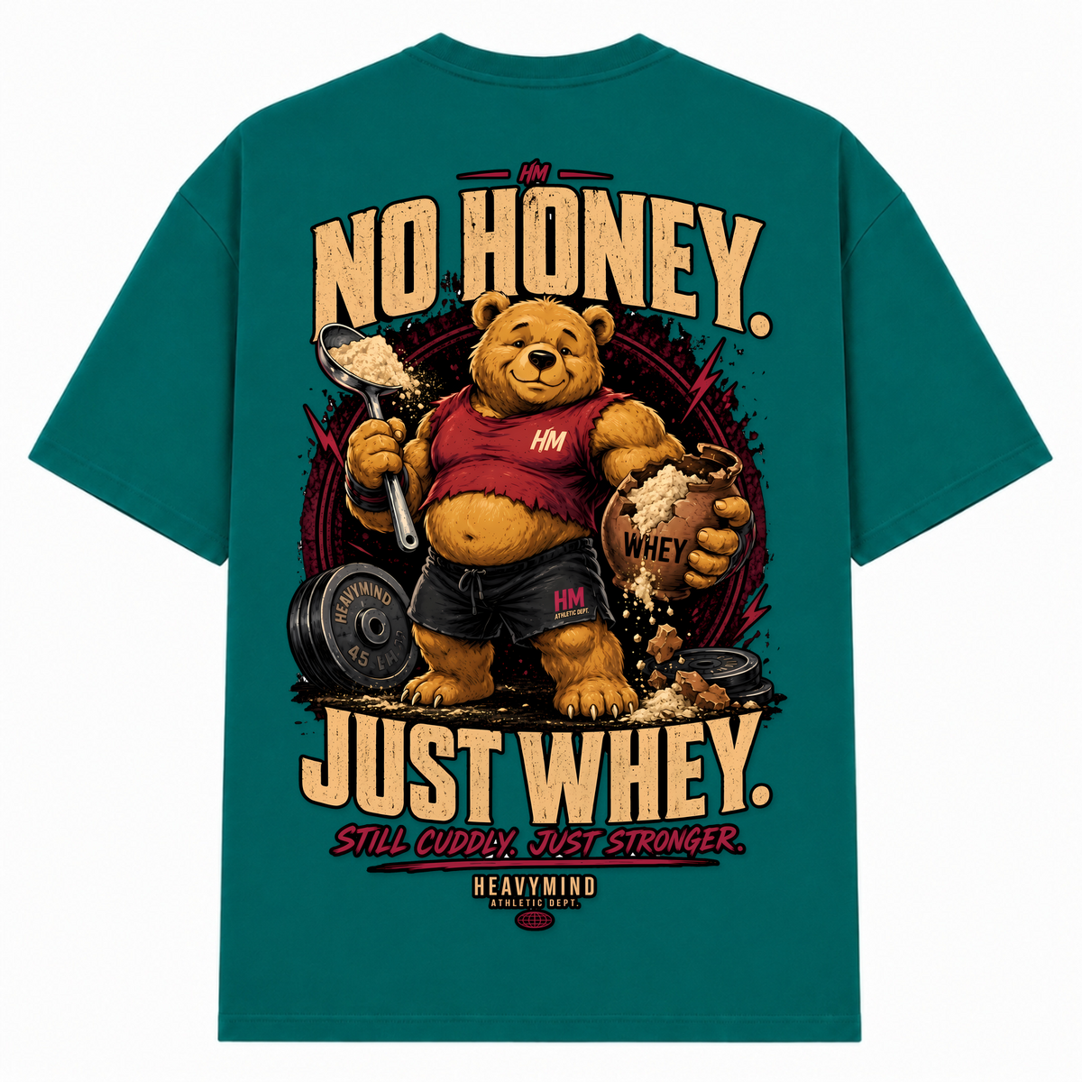 No Honey. Just Whey. – Oversized Tee in Green, Rückansicht | Heavy Mind