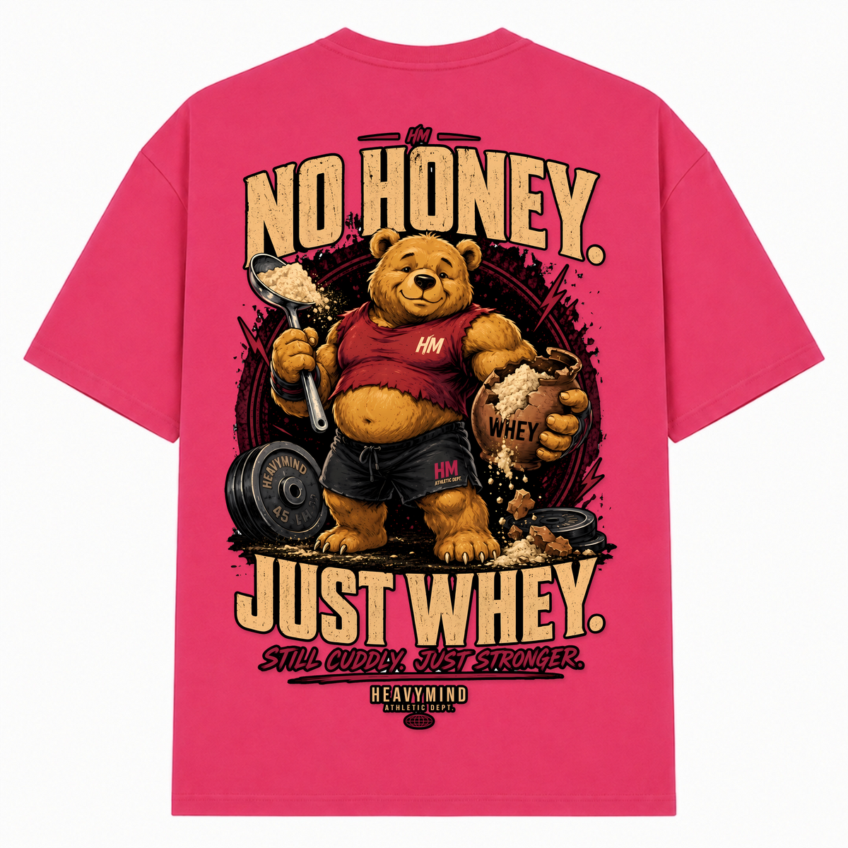 No Honey. Just Whey. – Oversized Tee in Hibiskus Pink, Rückansicht | Heavy Mind