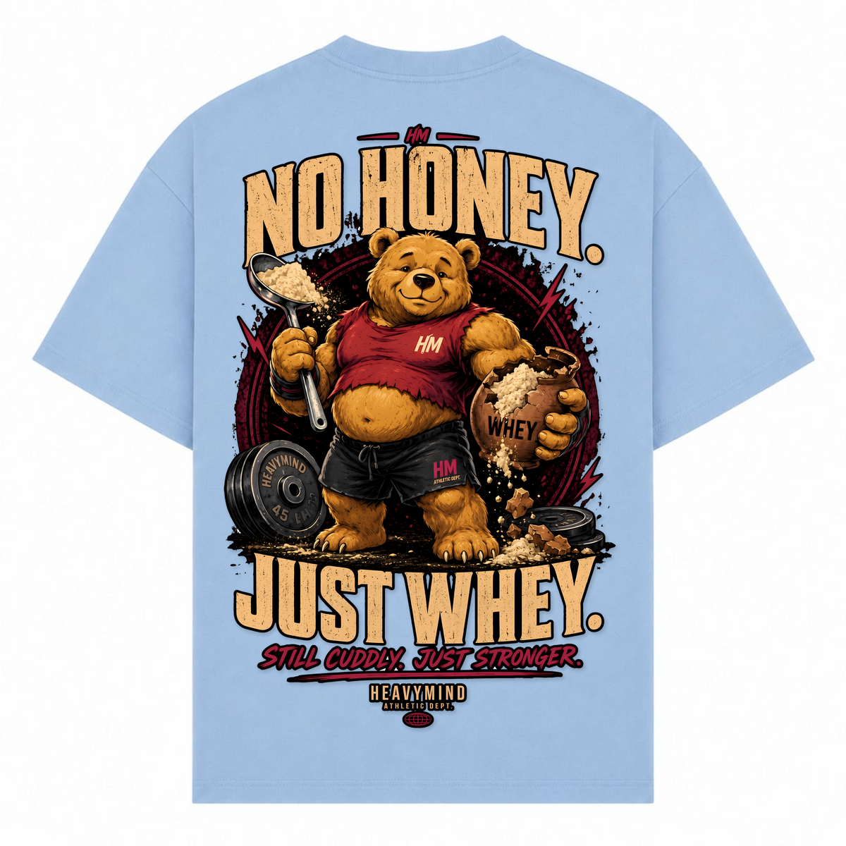 No Honey. Just Whey. – Oversized Tee in Powder Blue, Rückansicht | Heavy Mind