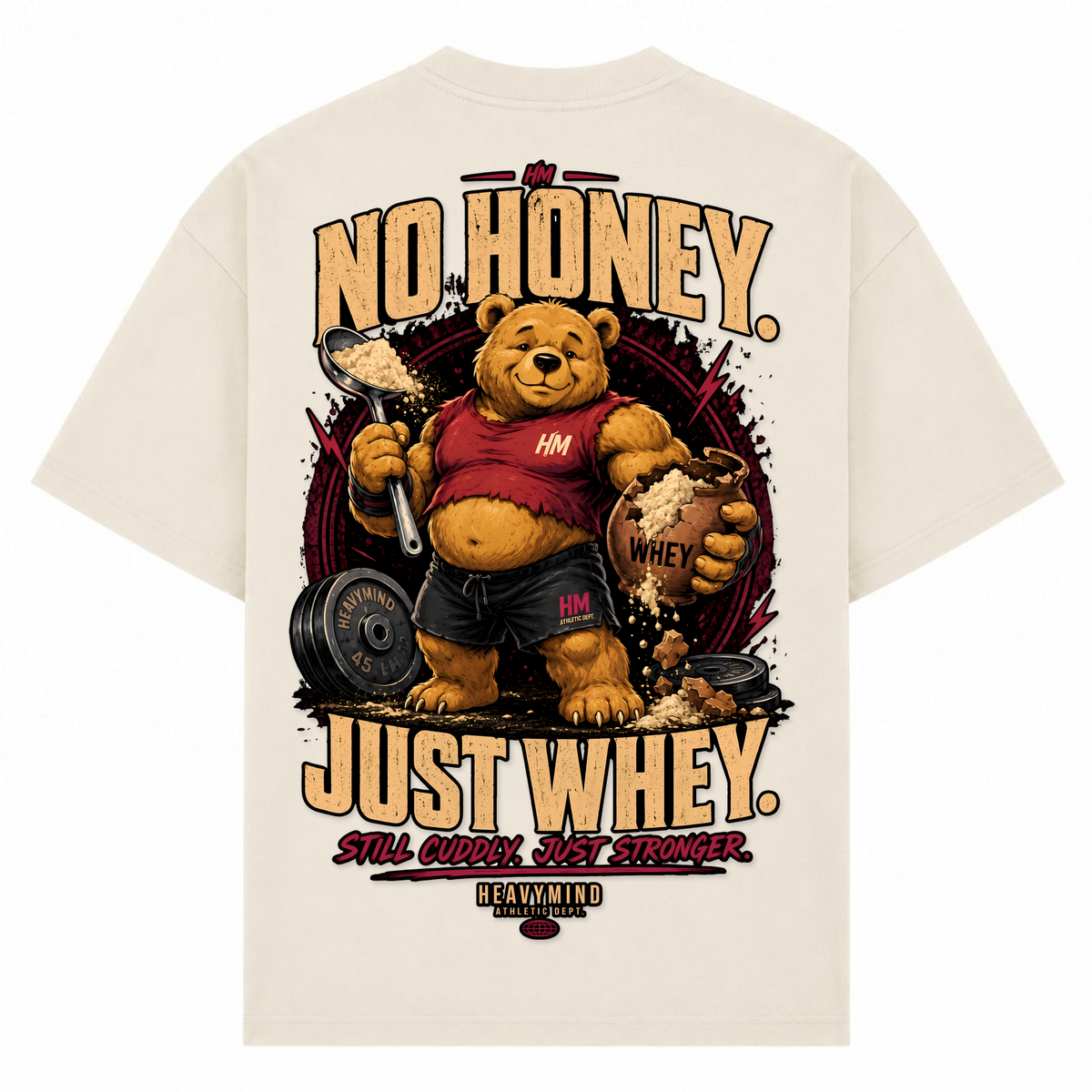 No Honey. Just Whey. – Oversized Tee in Sand, Rückansicht | Heavy Mind