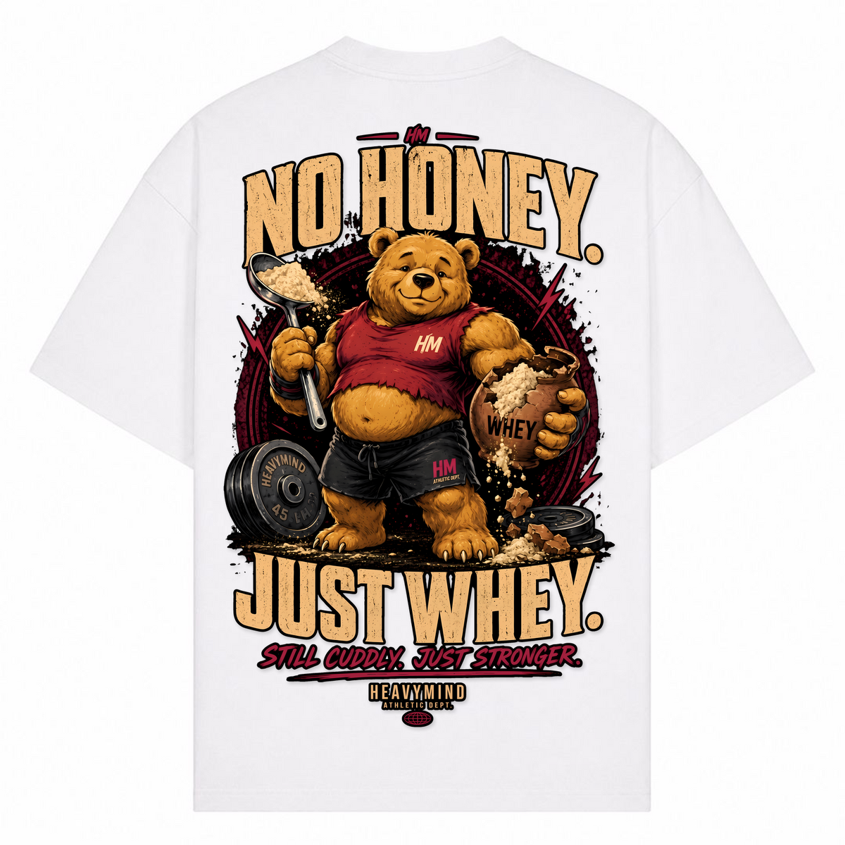 No Honey. Just Whey. – Oversized Tee in Weiß, Rückansicht | Heavy Mind
