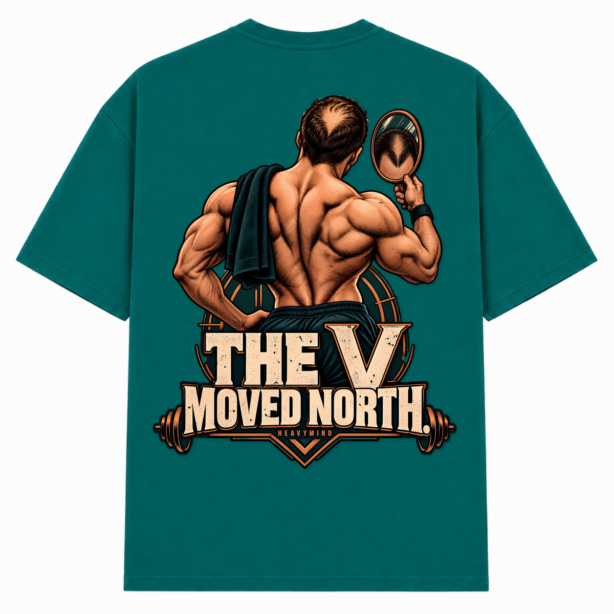 The V Moved North – Oversized Tee in Green, Rückansicht | Heavy Mind