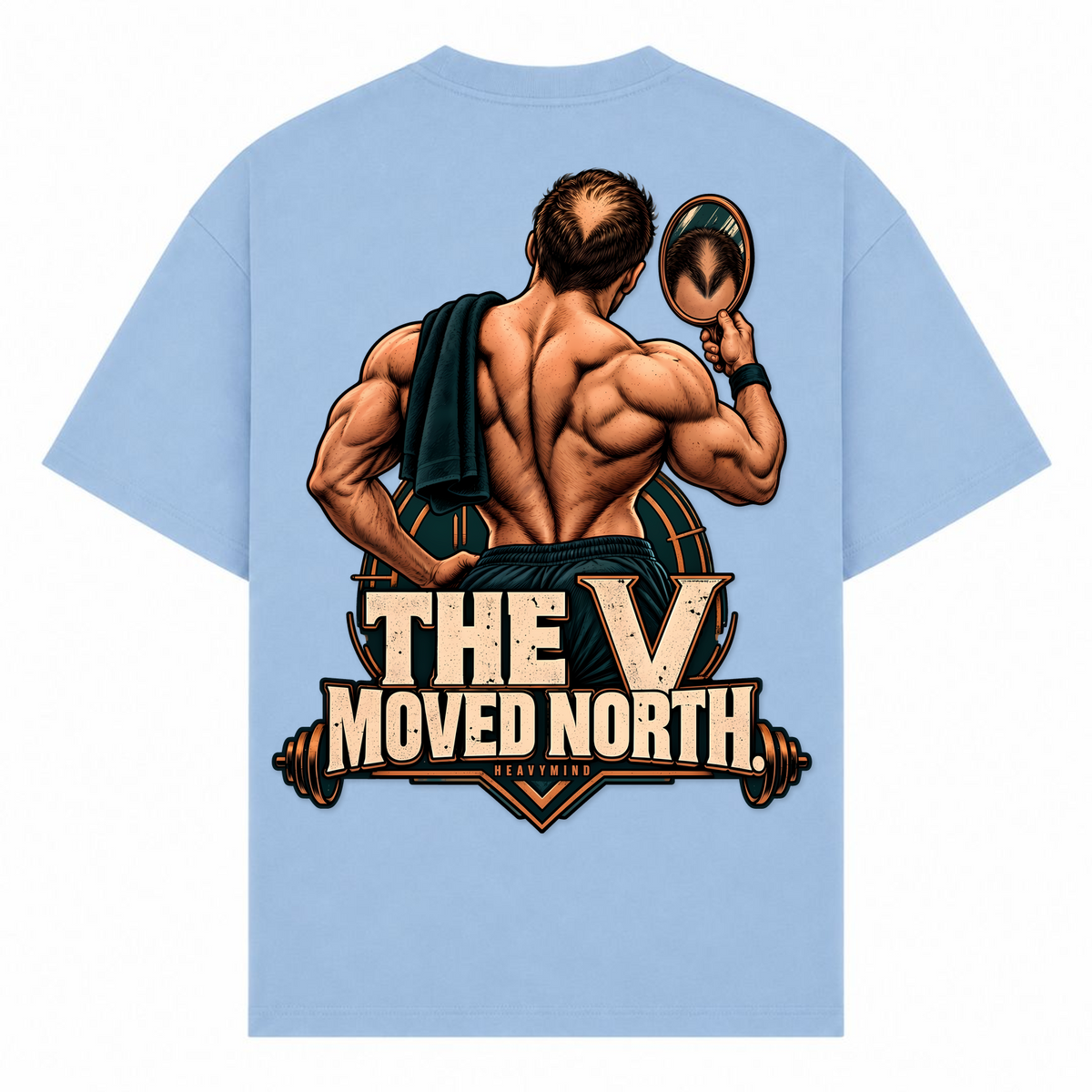 The V Moved North – Oversized Tee in Powder Blue, Rückansicht | Heavy Mind