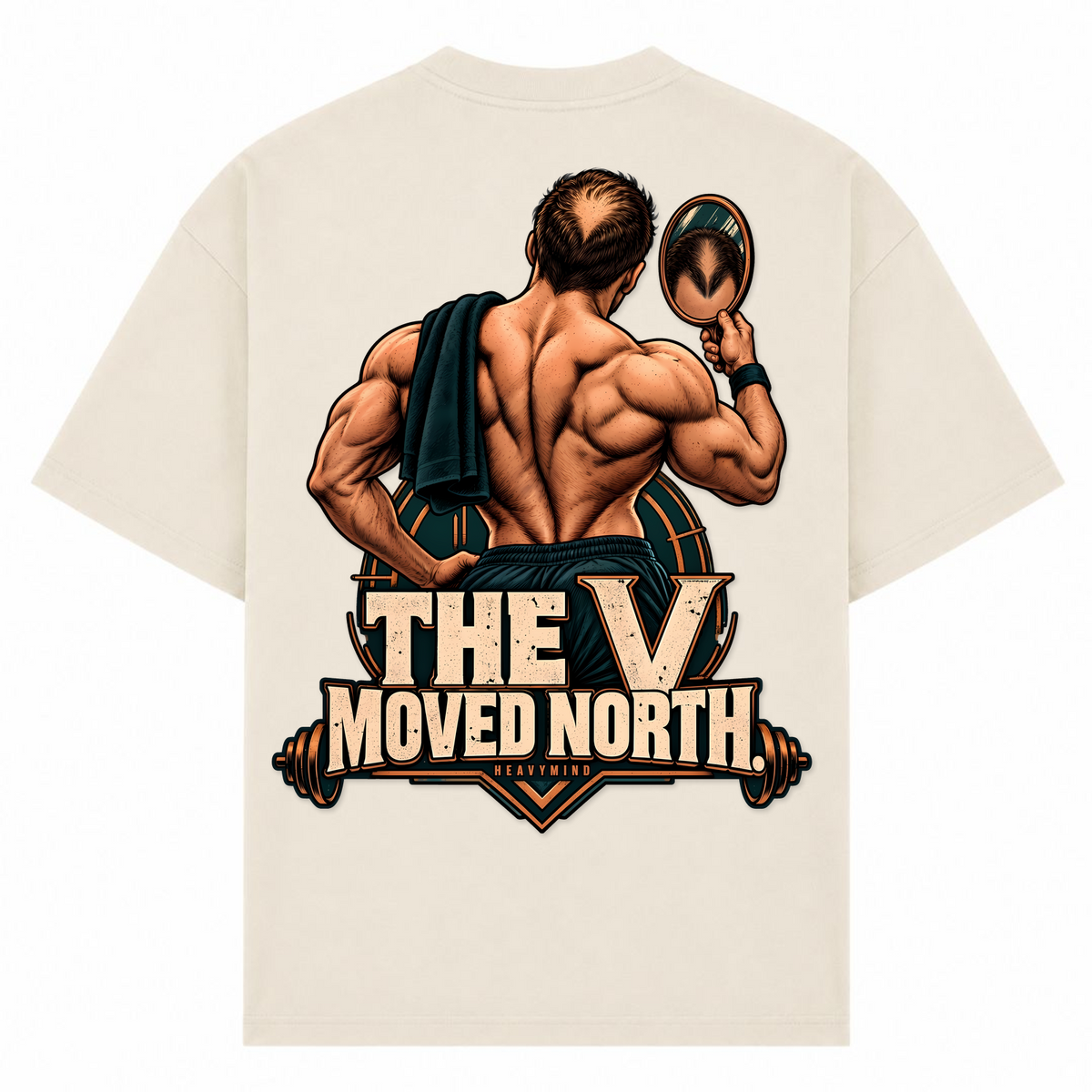 The V Moved North – Oversized Tee in Sand, Rückansicht | Heavy Mind