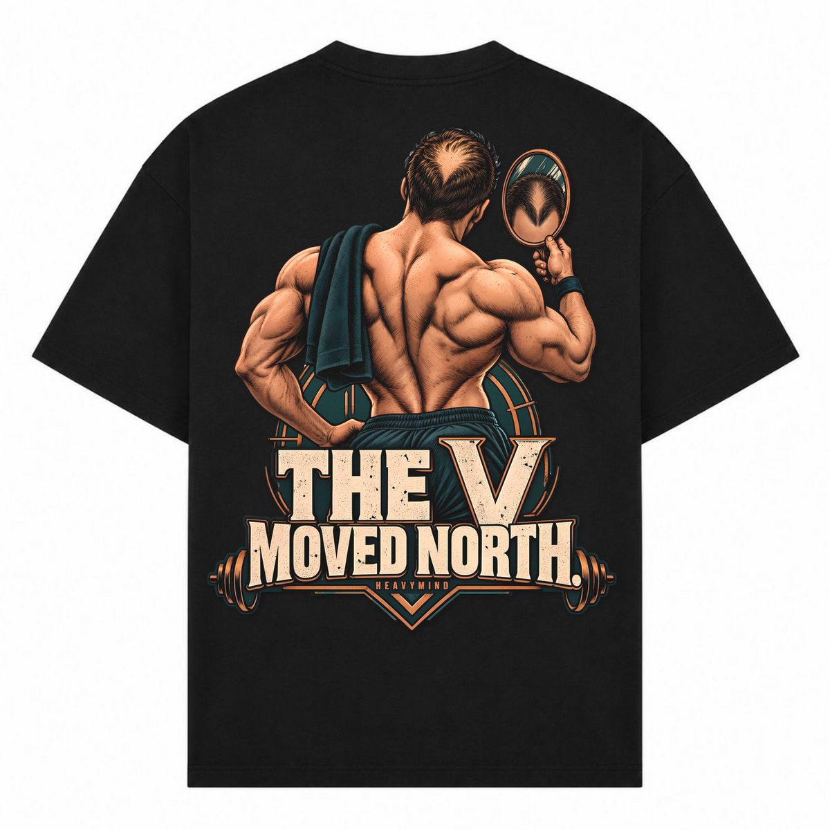 The V Moved North – Oversized Tee in Schwarz, Rückansicht | Heavy Mind