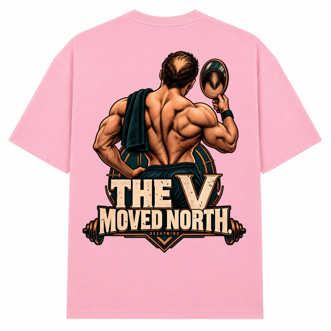 The V Moved North – Oversized Tee in Soft Pink, Rückansicht | Heavy Mind