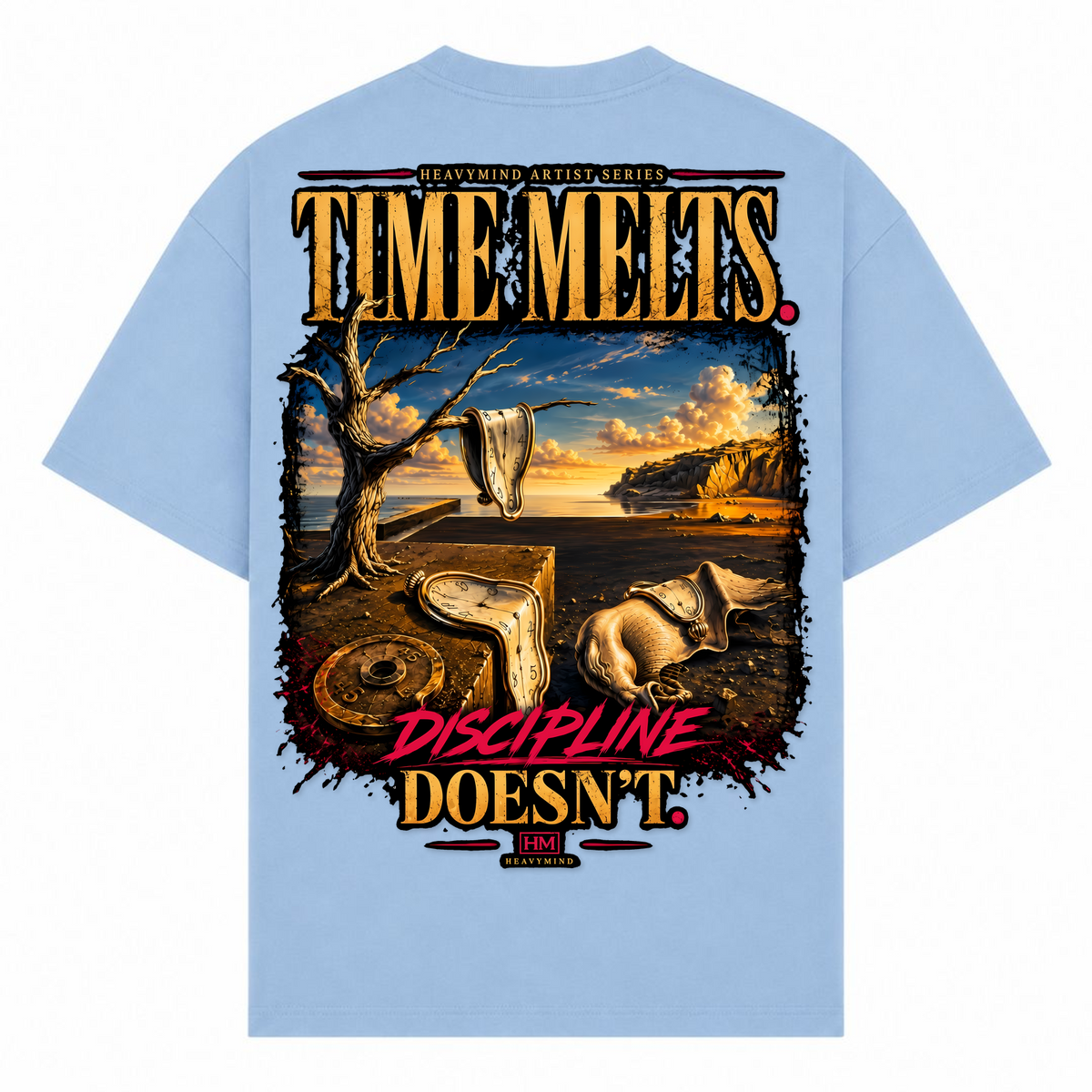 Time Melts, Discipline Doesn't – Oversized Tee in Powder Blue, Rückansicht | Heavy Mind