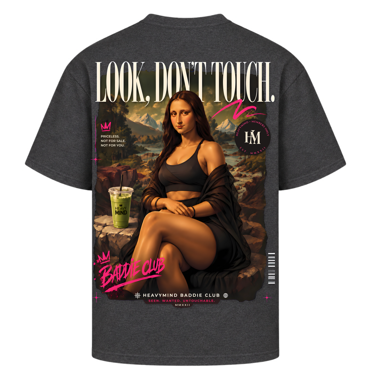 Look, Don't Touch – Oversized Tee in Charcoal (Heather), Rückansicht | Heavy Mind