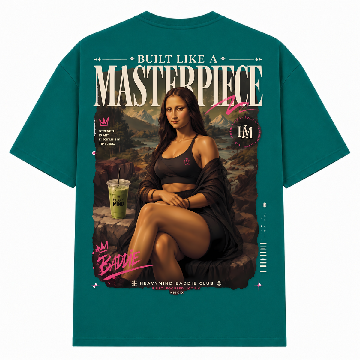 Built Like a Masterpiece – Oversized Tee in Green, Rückansicht | Heavy Mind