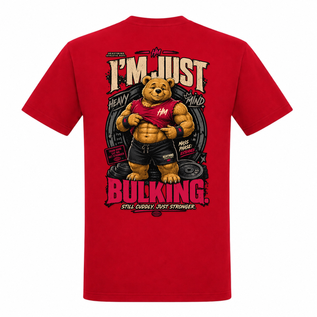I'm Just Bulking – Heavy Shirt in Rot, Rückansicht | Heavy Mind