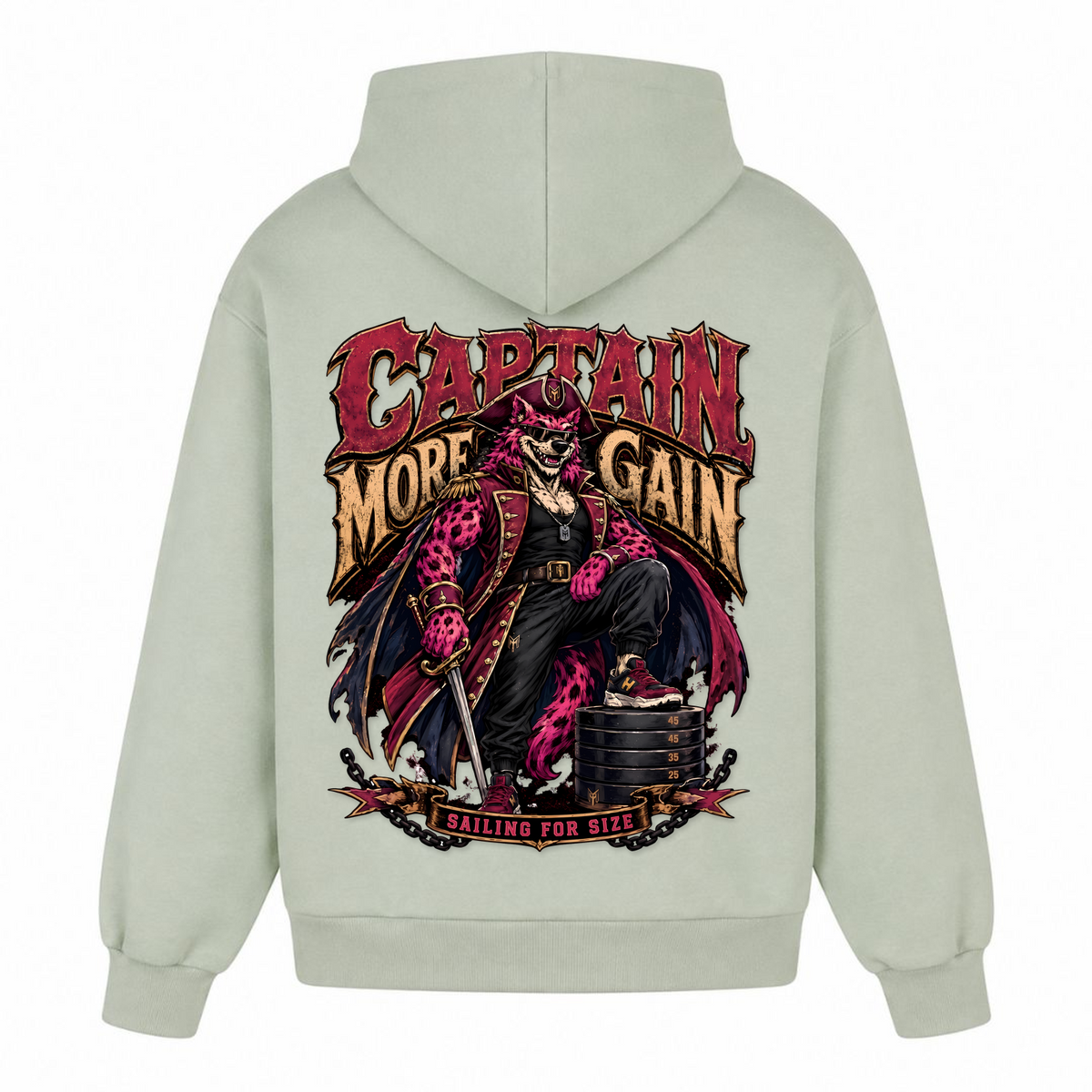 Captain More Gain – Heavy Oversized Hoodie in Light Asphalt, Rückansicht | Heavy Mind