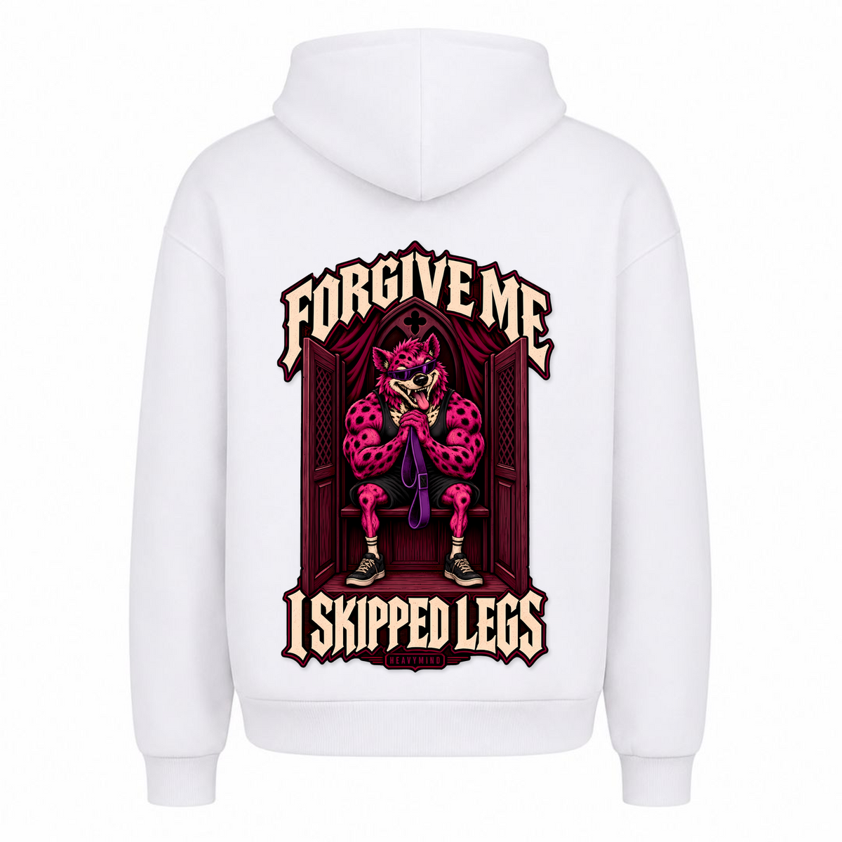 Forgive Me, I Skipped Legs – Heavy Oversized Hoodie in Weiß, Rückansicht | Heavy Mind